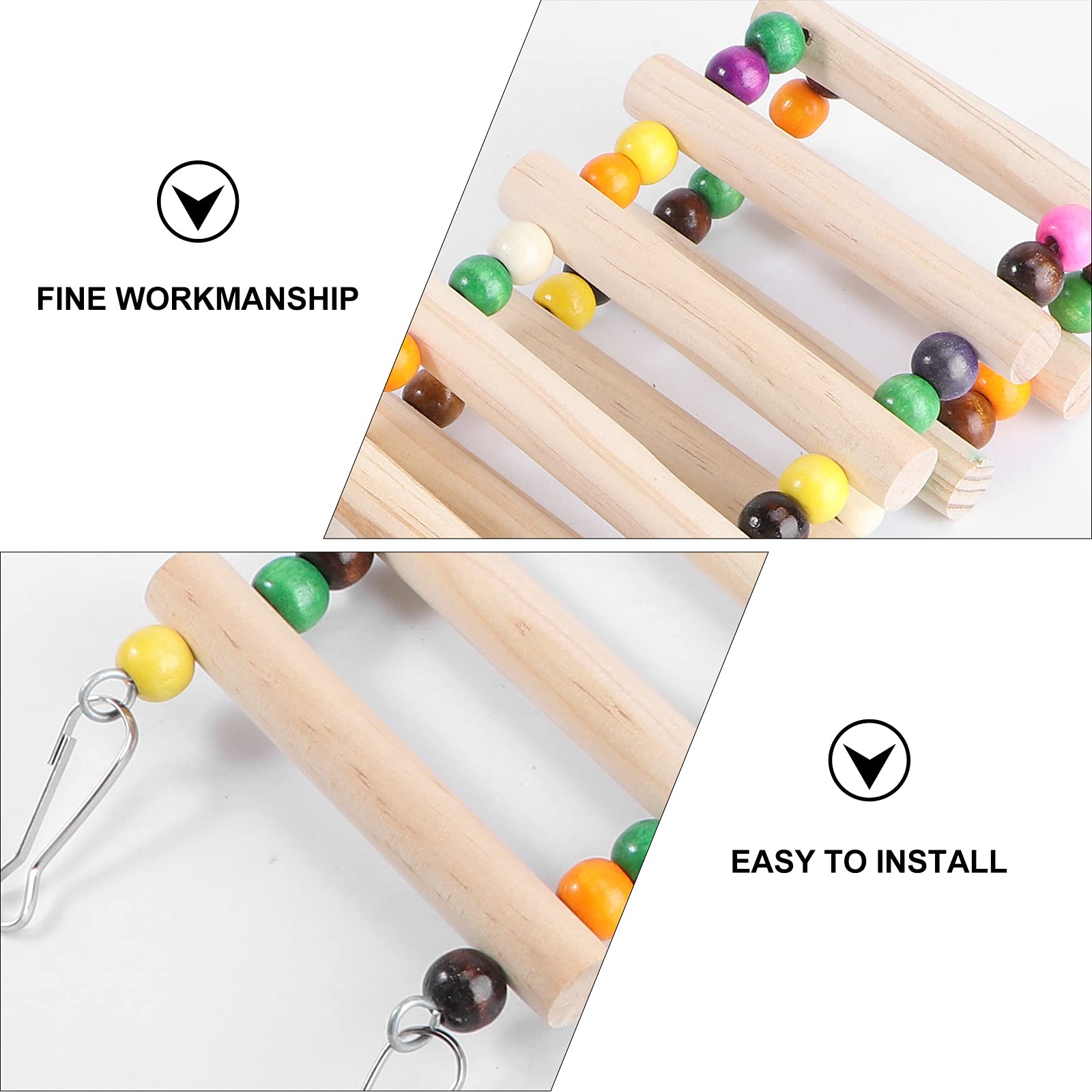 Natural Wooden Hamster Climbing Ladder & Parrot Toy with Chewable Beads - Fun Small Pet Plaything for Cages (Beige) | Perfect for Rodent Exercise & Bird Enrichment Activities