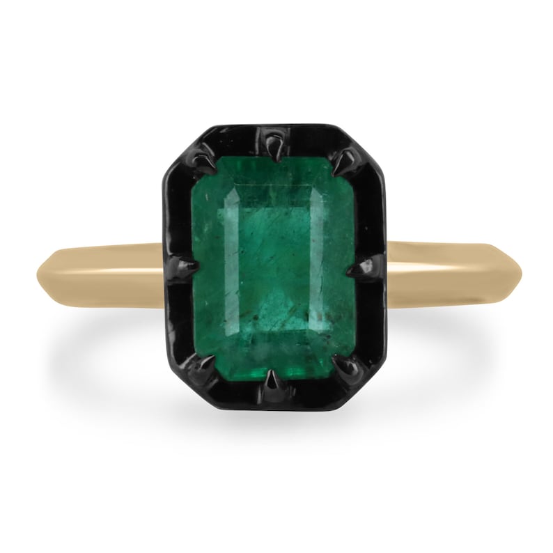 2.32ct 14K Gold Vintage Emerald Georgian Style Solitaire Right Hand Ring for Women - Elegant Statement Jewelry for Parties, Weddings & Special Occasions