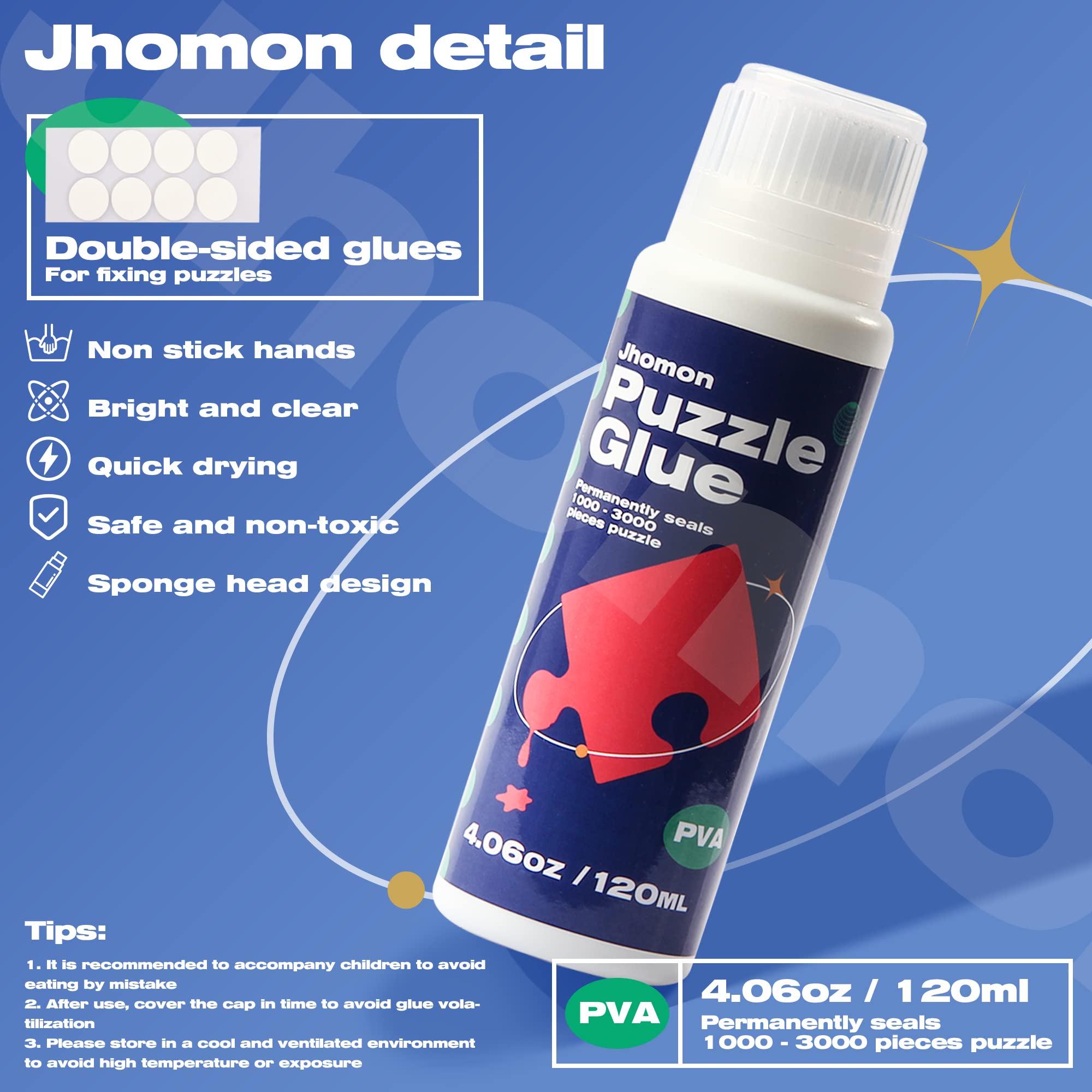 Clear Puzzle Glue with Sponge Head for 1000/1500/3000 Piece Puzzles - Water-Soluble Craft Adhesive for Paper & Wood (120ml) | Perfect for Preserving and Framing Jigsaw Puzzles