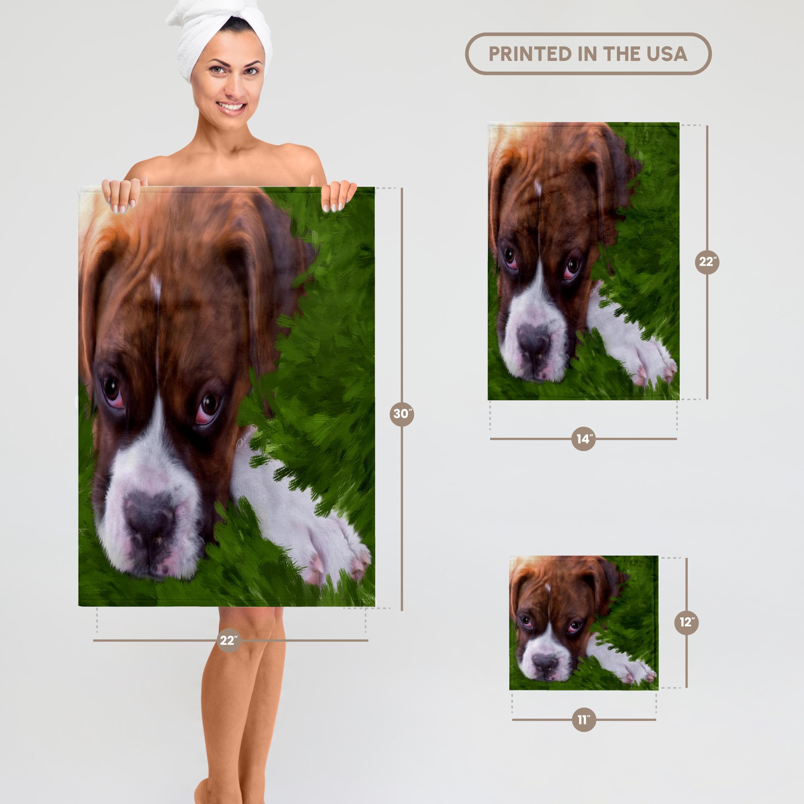 3D Rose Boxer Puppy Dog Towel - 15 x 22 Inches Soft Absorbent Bath & Beach Towel for Pet Lovers - Perfect for Bathroom, Pool, Gym & Outdoor Activities