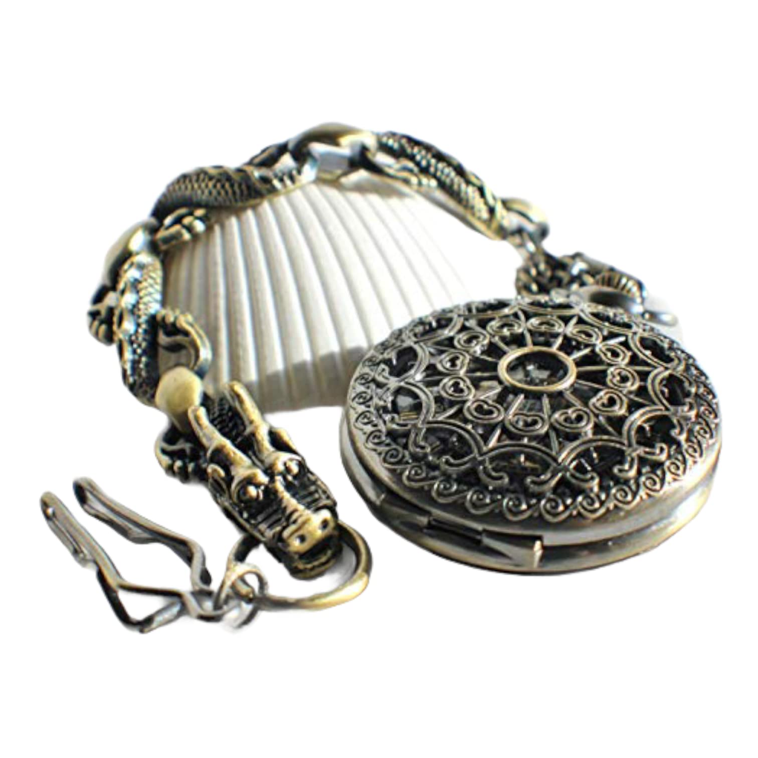 Vintage Mechanical Pocket Watch with Intricate Dragon Watch Fob - Perfect for Steampunk Fashion, Wedding Gifts & Antique Collectors