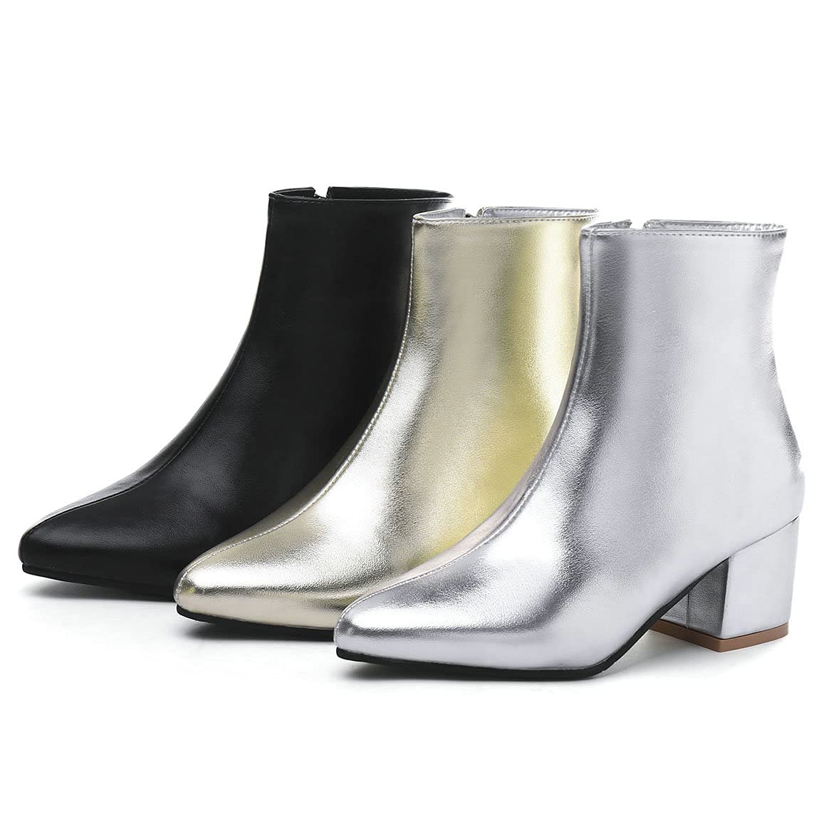 Trendy Women's Chunky Ankle Boots - High Heel Booties with Pointed Toe & Side Zipper | Perfect for Fall Fashion, Office Wear & Night Out Outfits