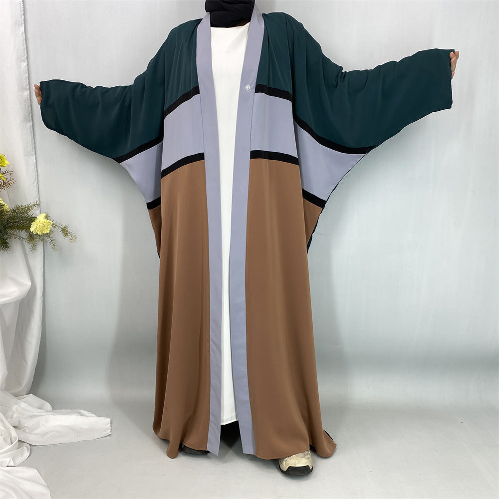 Women's Stylish Patchwork Cardigan Robe Dress - Soft Long Sleeve Open Front Cover Up for Lounge, Home, and Travel - Perfect for Relaxing, Spa Days, and Cozy Evenings