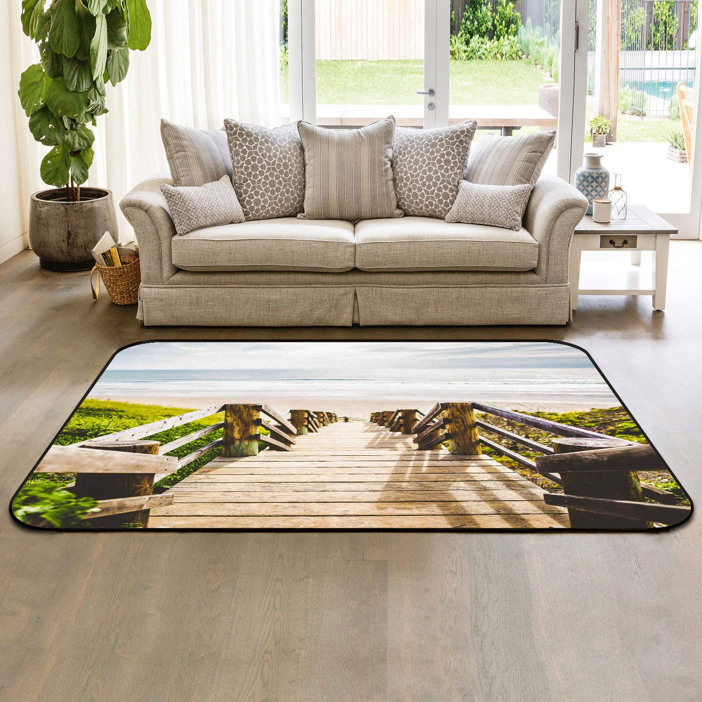 3' x 5' Modern Large Area Rugs - Soft Nursery Carpet for Kids Room | Coastal Ocean Design Indoor/Outdoor Throw Rug for Living Room, Bedroom & Patio | Perfect for Summer Decor, Beach House Style & Wooden Bridge Theme