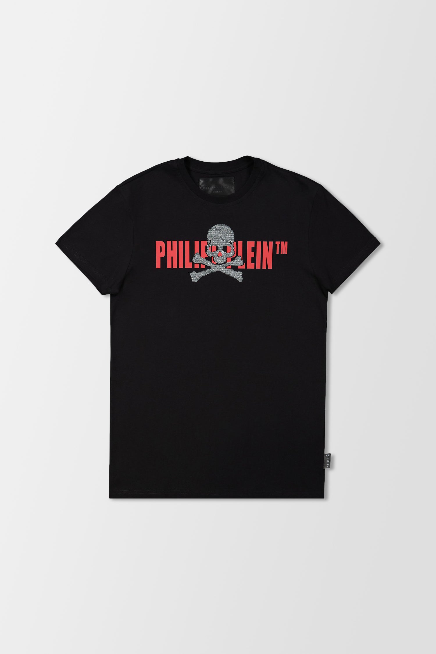 Philipp Plein Black and Red Round Neck Short Sleeve Skull Strass T-Shirt for Men - Stylish Graphic Tee for Casual Wear, Night Out & Street Fashion