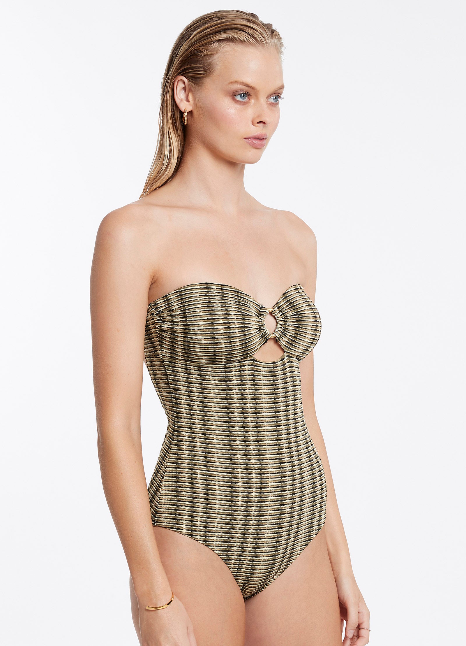 Ravello Olive Bandeau One Piece Swimsuit - Stylish Monokini for Beach, Pool & Summer Vacations