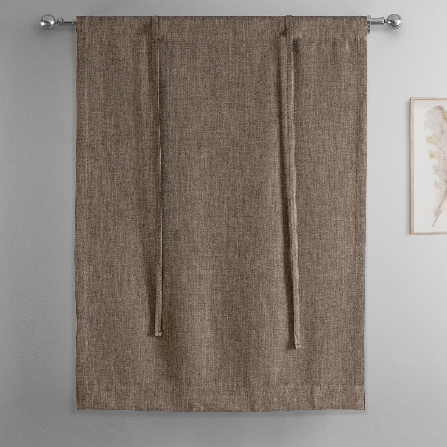 Premium Dutch Cocoa Textured Faux Linen Blackout Curtains - Room Darkening Window Shades with Tie-Up Design for Bedroom, Living Room & Nursery (Set of 2)