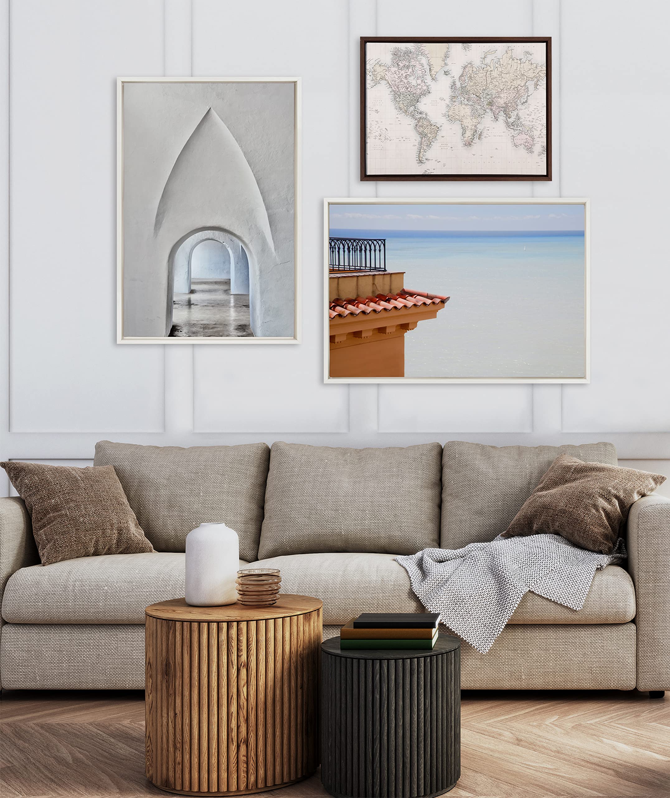 Kate & Laurel Sylvie Castle Hill Framed Canvas Wall Art - 23x33 Inches, White - French Riviera Coastal Decor for Living Room, Bedroom & Office