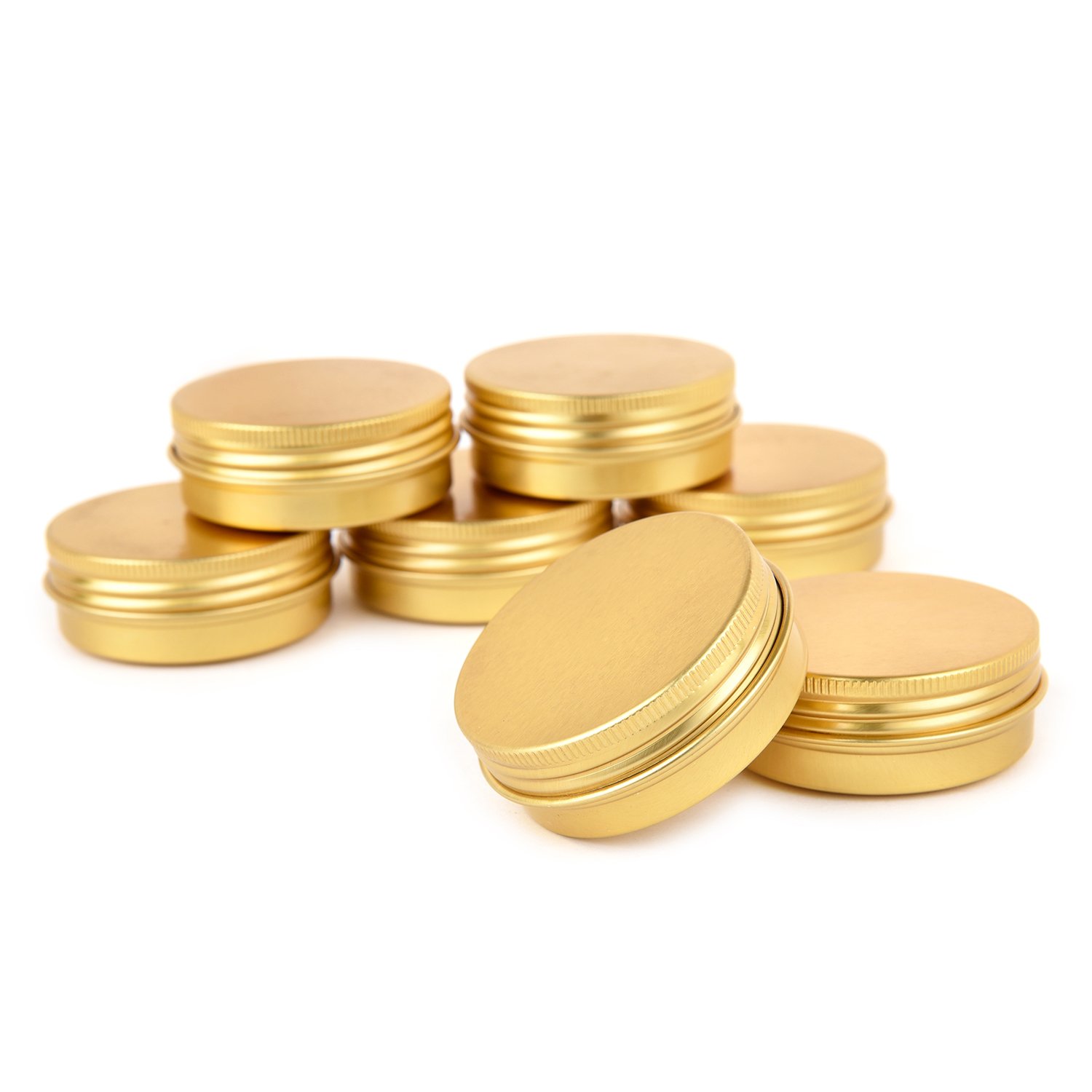 48 Pack 1oz Aluminum Metal Tins with Lids - Small Round Empty Containers for Lip Balm, DIY Crafts, Spice Storage & Travel Essentials (Gold)