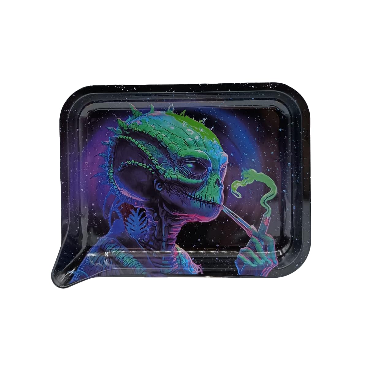 3D Magnetic Rolling Tray with Funnel Lid - Small Metal Herb Tray with Unique Alien Design | Portable Smoking Accessory for Travel & Home Use