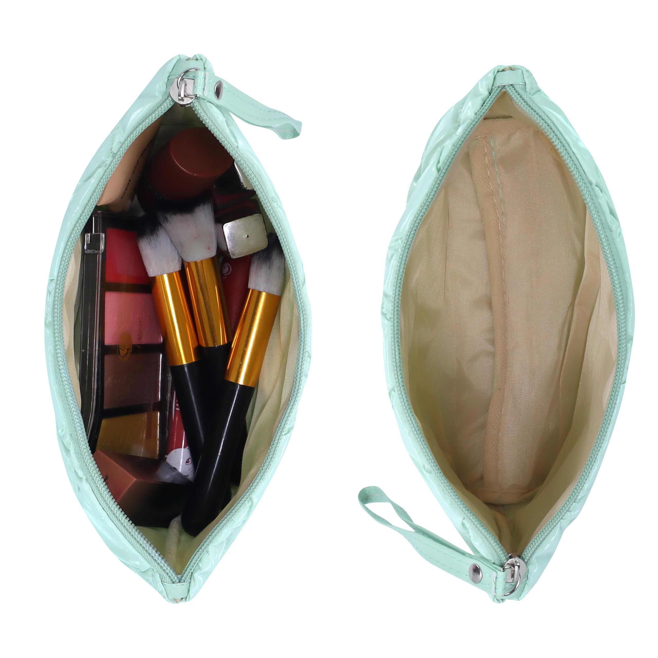 NFI Essentials Multipurpose Quilted Cosmetic Pouch for Women - Checkered Puffy Makeup Bag with Zipper, Portable Travel Toiletry Organizer with Handle | Perfect for Travel, Gym & Daily Essentials Storage
