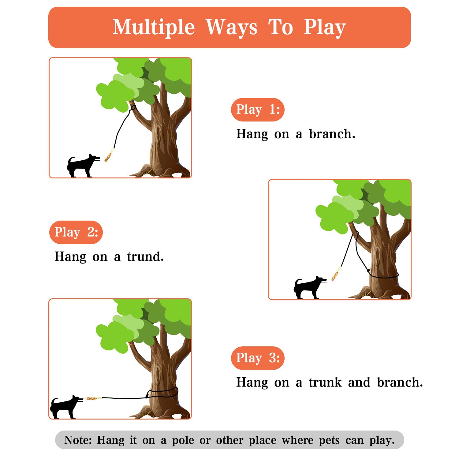 Durable Bungee Hanging Dog Toy for Outdoor Play - Interactive Tug of War Rope Chew Toy for Pitbull, Puppy & All Size Dogs (Small, Medium, Large) - Perfect for Backyard Exercise, Solo Play & Boredom Relief