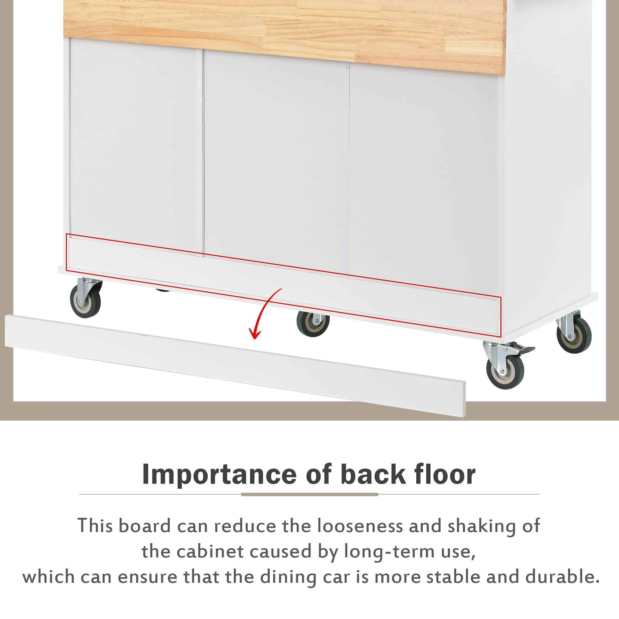 HABITRIO White Kitchen Island Cart with Extendable Solid Wood Table Top - Multi-Functional Counter Height Kitchen Cart with Storage Cabinet, Drawers, Spice Rack & Towel Rack - Perfect for Small Kitchen, Dining Room or Breakfast Nook