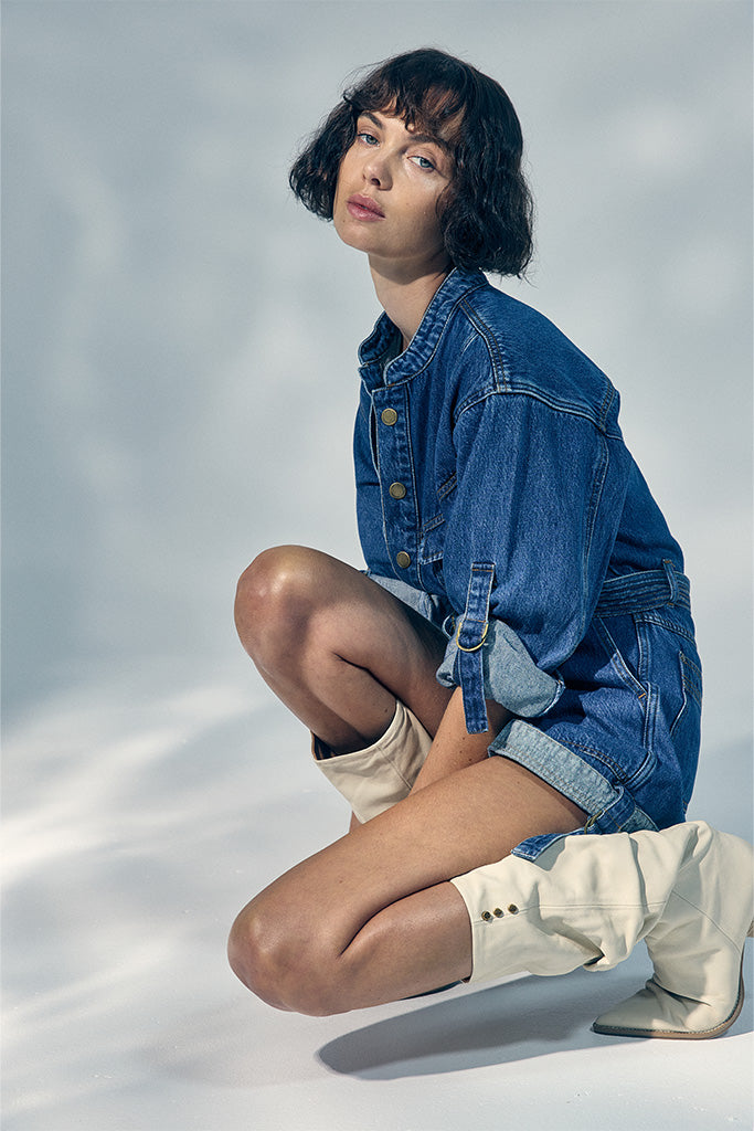 Kivari Elena Denim Playsuit - Indigo Blue Jumpsuit for Women | Casual Outfit, Summer Fashion, Streetwear Style