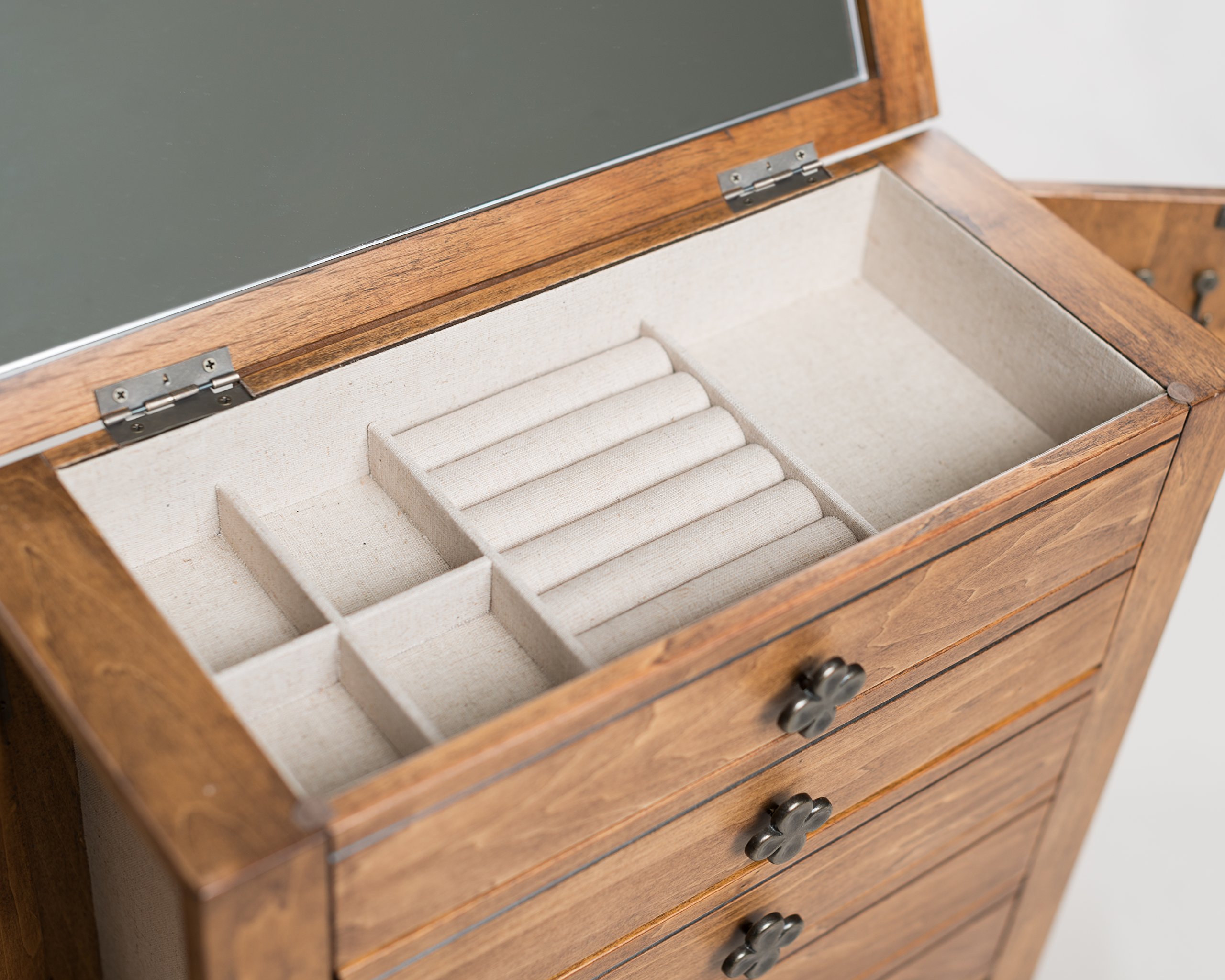 Taylor Jewelry Organization Storage Chest - Pine Wood Jewelry Box for Necklaces, Rings & Earrings - Perfect for Bedroom, Closet & Travel Accessory Storage