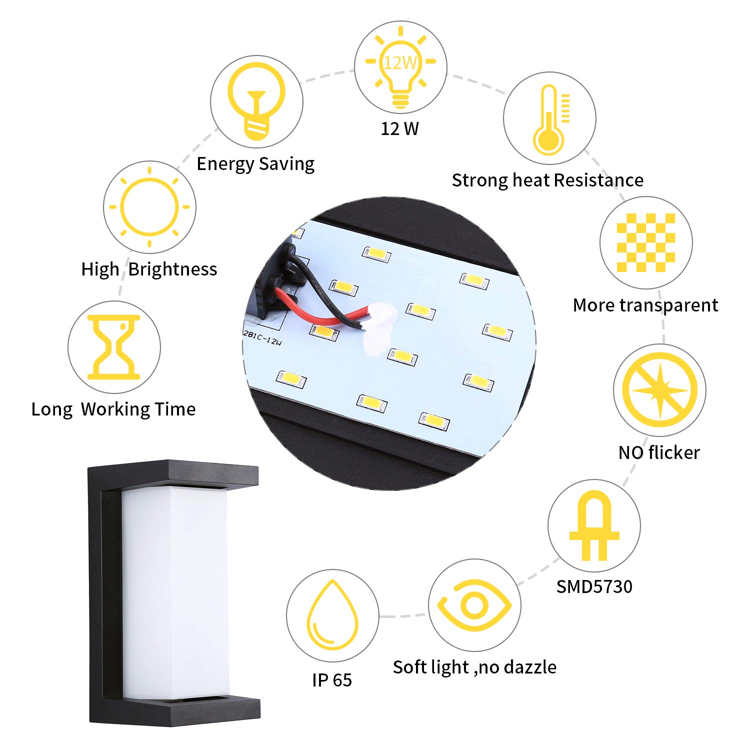 LIGHTESS 10W LED Outdoor Wall Sconce - Waterproof Exterior Light Fixture in Black (6000K Cool White) - Perfect for Porch, Garage, Garden & Patio Lighting