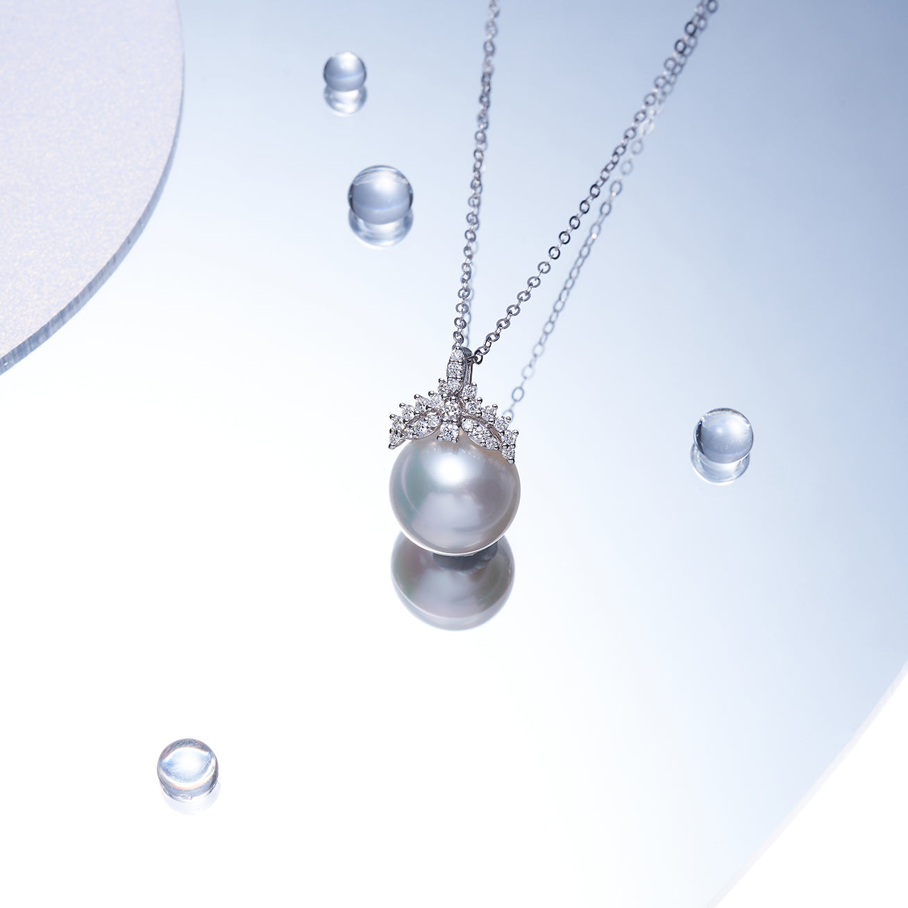 18K Solid Gold Diamond & Australian White Saltwater Pearl Necklace - Elegant Bridal Jewelry, Anniversary Gift for Her, Wedding Party Accessory