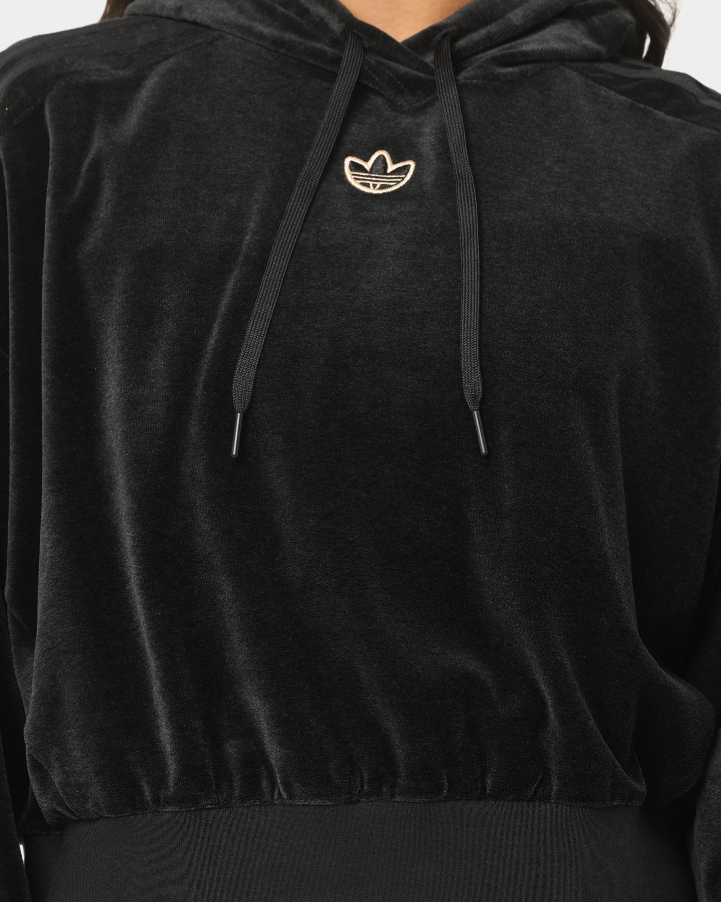 Adidas Women's Cropped Velour Hoodie - Soft & Cozy Pullover Sweatshirt for Casual Wear & Lounge Outfits | Black Melange Color