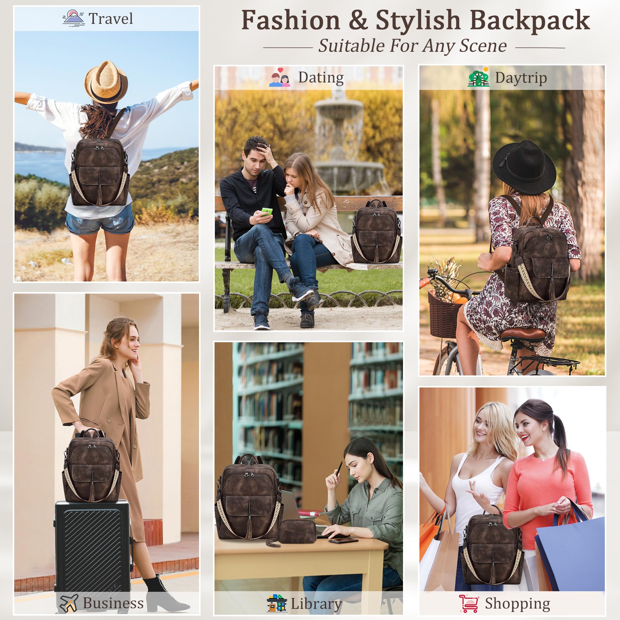 Women's Leather Backpack Purse - Fashion Tassel Shoulder Bag for Daily Use & Travel