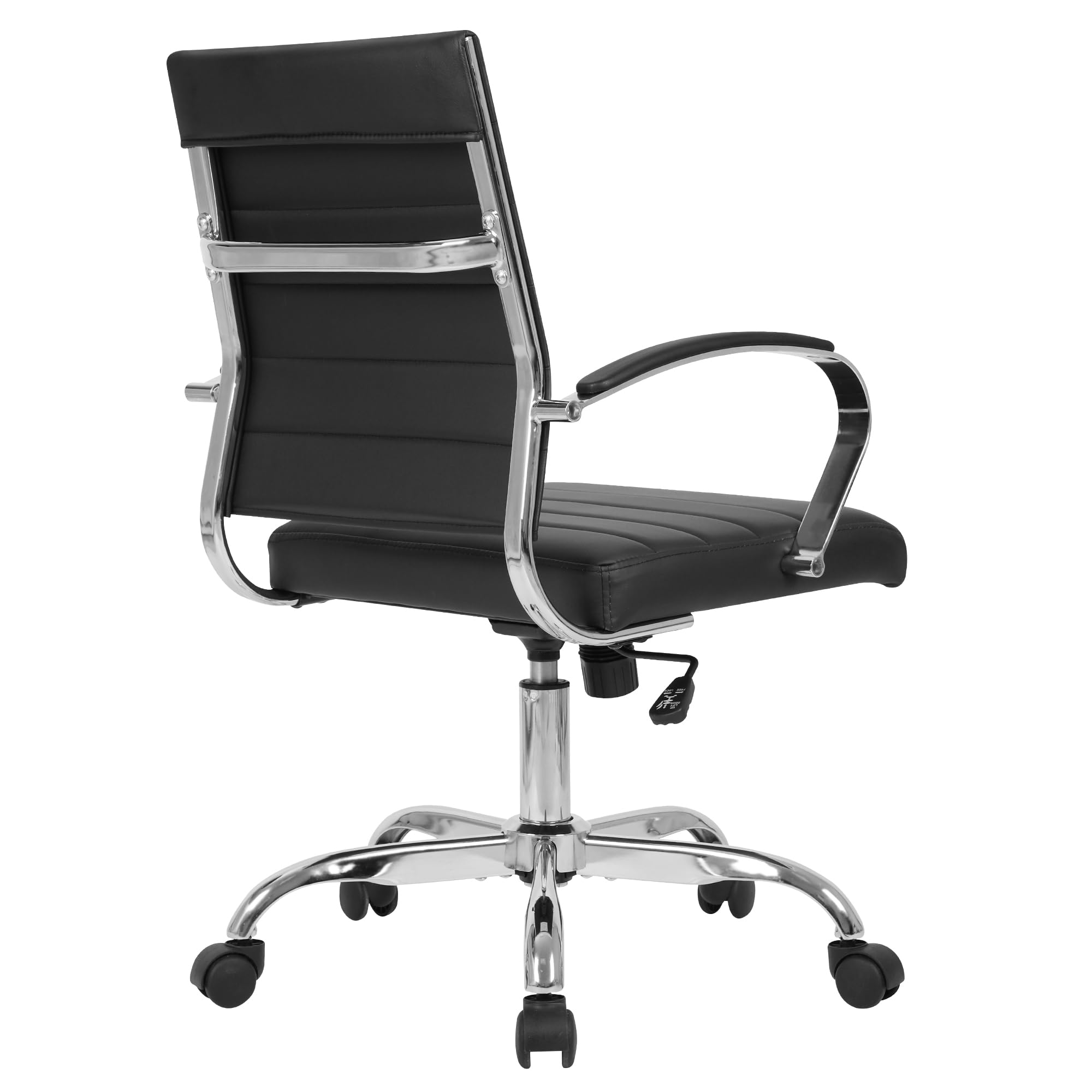 LANDSUN Mid Back Office Chair - PU Leather Executive Desk Chair with Wheels, Armrests & Adjustable Height - Ergonomic Swivel Computer Chair for Home Office, Conference & Task - Soft Padded Ribbed Design (Black) - Perfect for Long Work Hours & Professional Workspaces