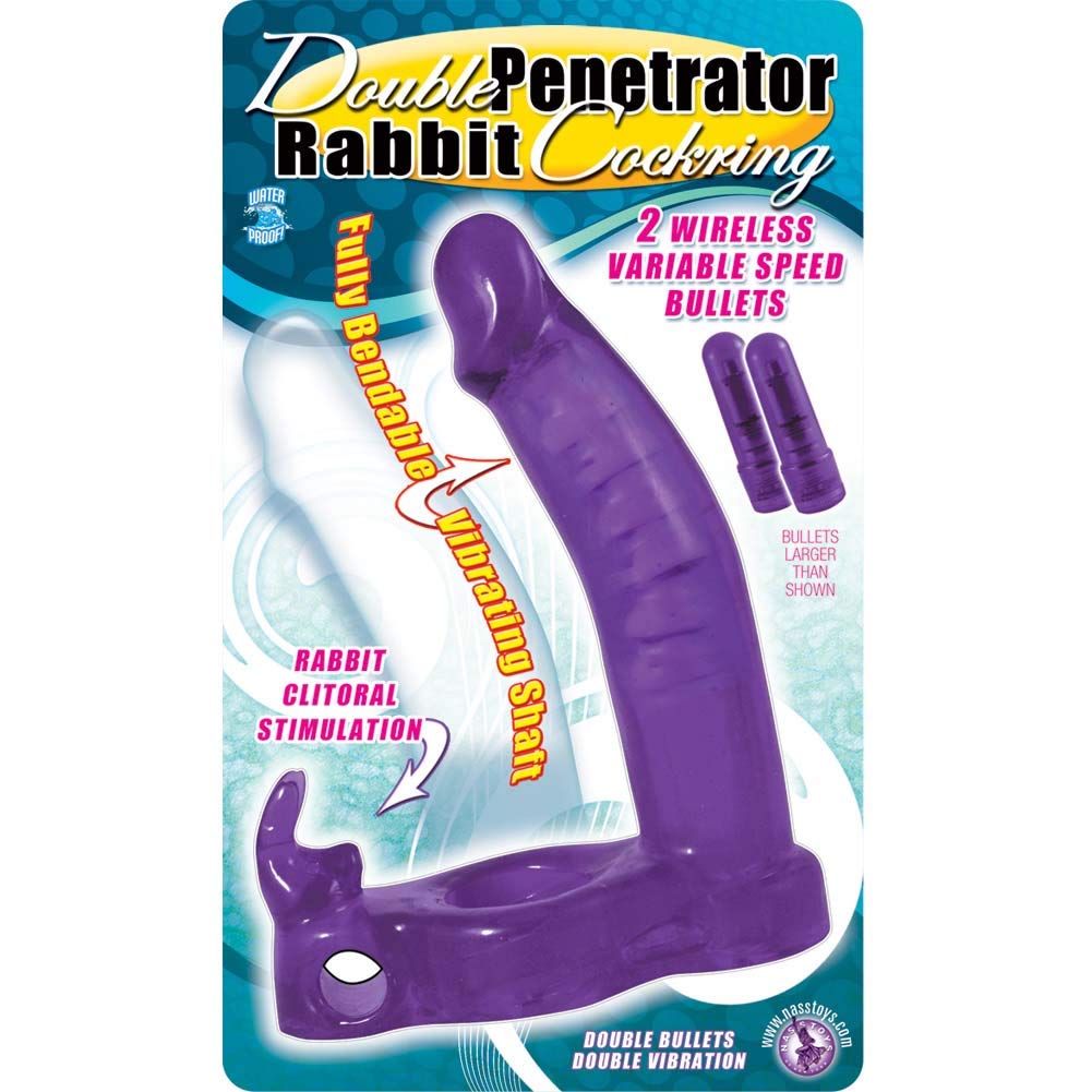 Double Penetrator Rabbit Cock Ring - Purple Silicone Strap-On for Couples & Solo Play - Enhance Intimacy & Stimulation in Bedroom & BDSM Scenes