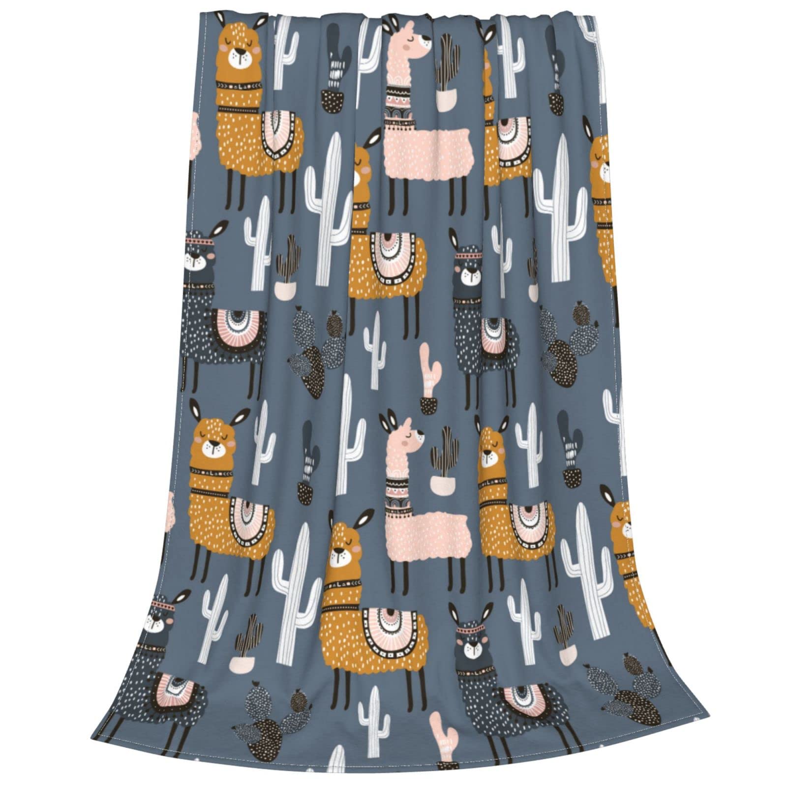 Llama Alpaca Cactus Flannel Throw Blanket - Soft Plush Fuzzy Blanket for Bed, Couch & Sofa - Cozy Warm Blanket for Kids, Teens & Adults - Perfect for Winter Nights, Movie Time & Home Decor