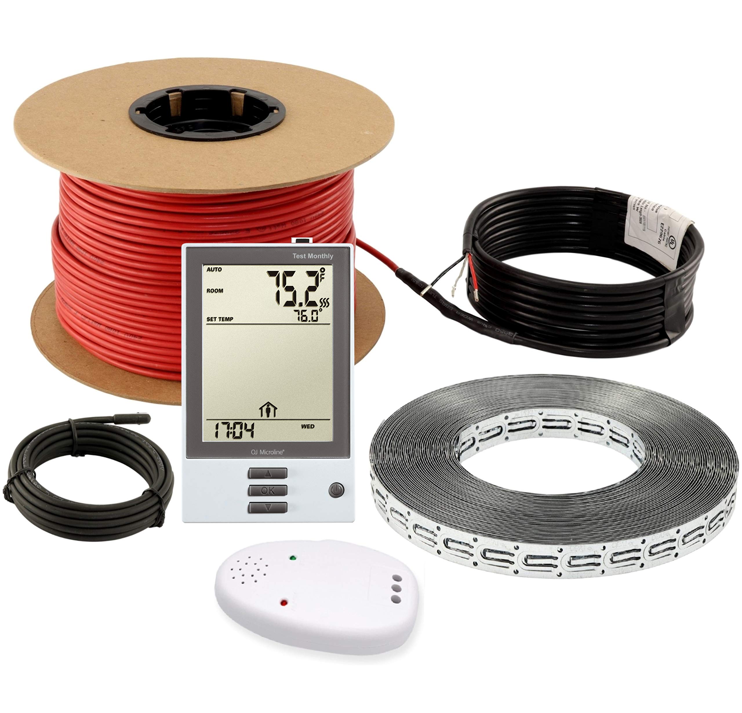 30sqft Electric Floor Heating Cable Kit - 120V Under Tile Heating System for Vinyl, Laminate & Hardwood Floors - Includes Smart Programmable Thermostat with GFCI, Heating Cable, Straps, Sensor & Alarm - Perfect for Bathroom, Kitchen & Basement Floor Warming