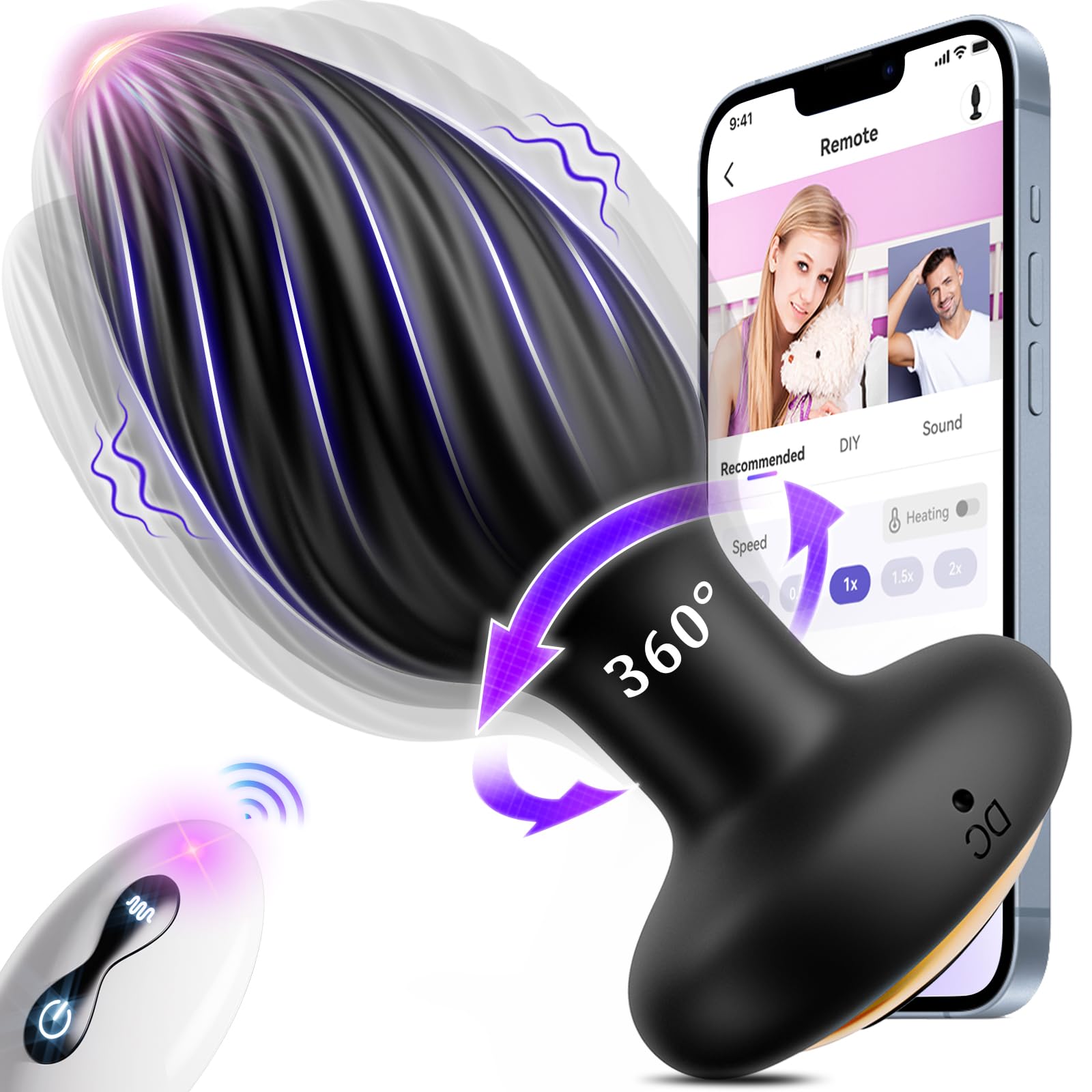 7-Speed Rotating & Vibrating Anal Plug with Remote Control - Adult Sex Toy for Men & Women - Perfect for Couples Play, Solo Exploration & BDSM Scenes
