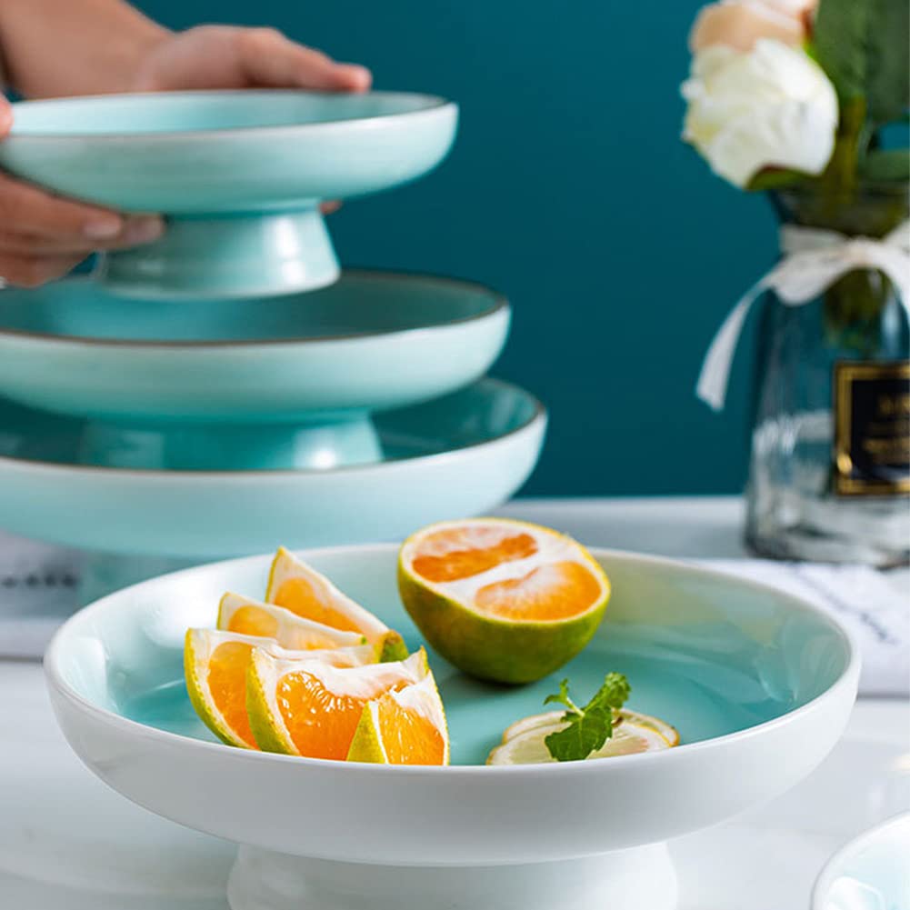 Ceramic Pedestal Bowl - Elegant Round Footed Fruit Dish for Dessert Display | Perfect for Kitchen Counter, Dining Table Centerpiece & Serving Tray | Ideal for Parties, Holidays & Home Decor