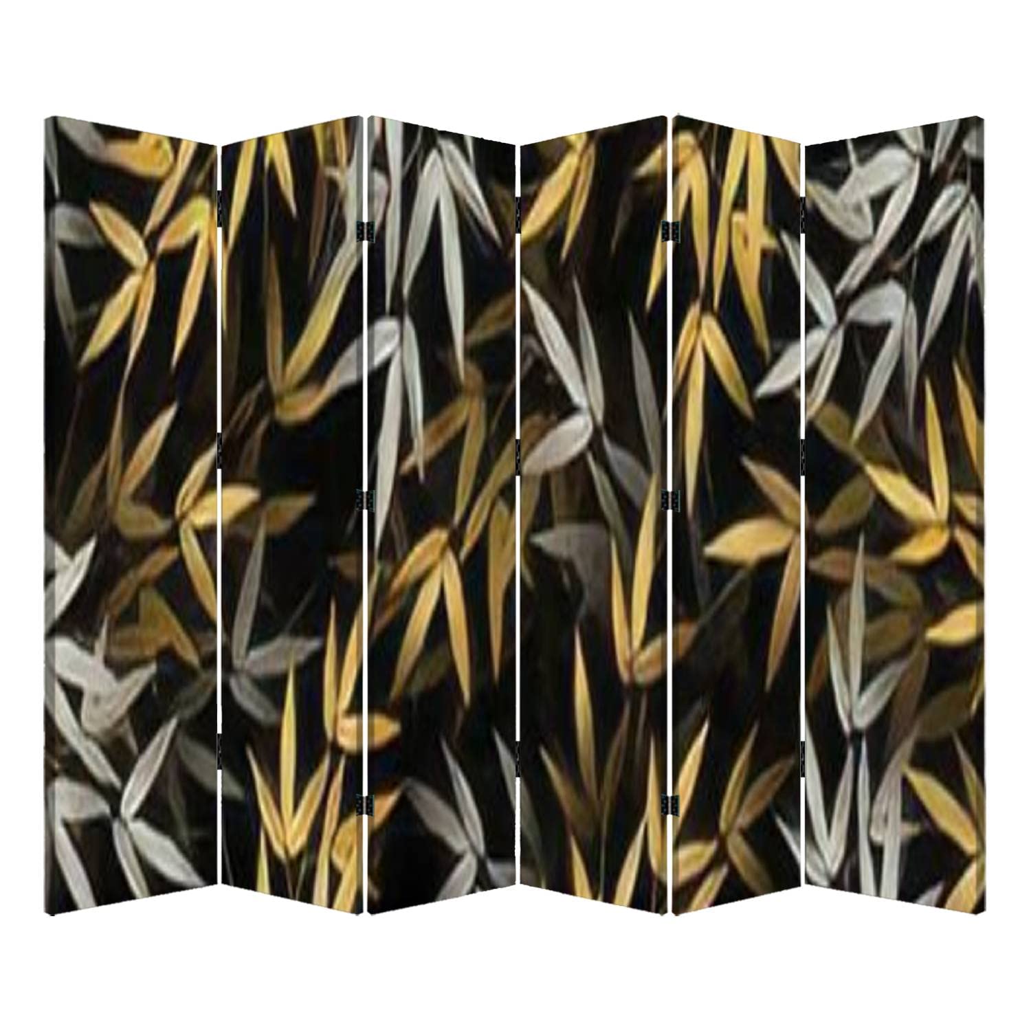 6 Panel Folding Room Divider - Realistic Golden Bamboo Leaves with Tropical Leaf Texture Design | Portable Freestanding Privacy Screen for Home, Office, Bedroom | Perfect for Creating Private Spaces in Small Apartments & Open Floor Plans