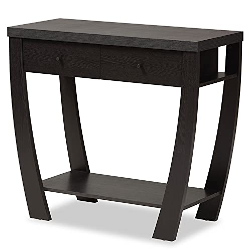 BOWERY HILL Dark Brown Finished Wood 2-Drawer Console Table - Entryway Sofa Table with Storage for Living Room, Hallway & Bedroom Decor