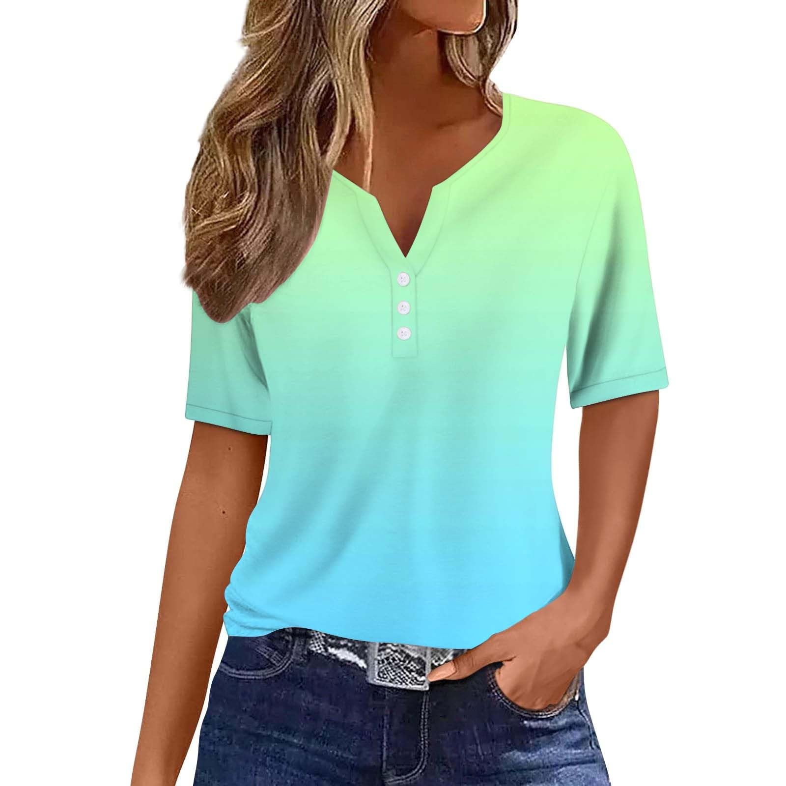Trendy Boho V-Neck Short Sleeve Tunic Tops for Women - Spring 2024 Casual Loose Vacation Shirts - Perfect for Beach Outings, Summer Travel & Everyday Comfort