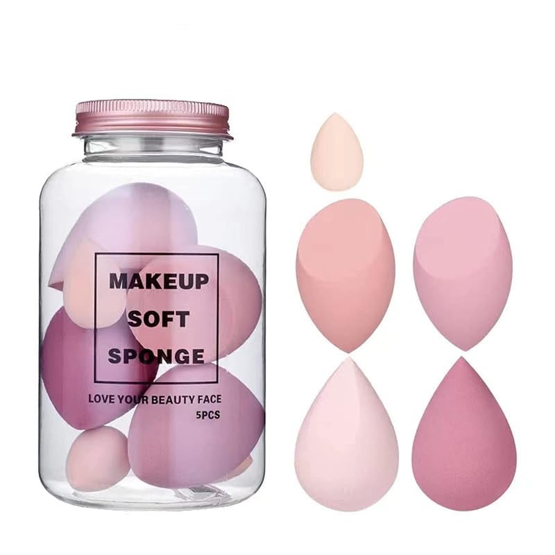 CHRONEX 5PCS Makeup Sponge Set - Soft Beauty Blender for Liquid Foundation, Cream & Powder - Latex Free Wet/Dry Cosmetic Sponges (4 Large + 1 Mini) with Egg Case - Perfect for Professional Makeup Application & Travel
