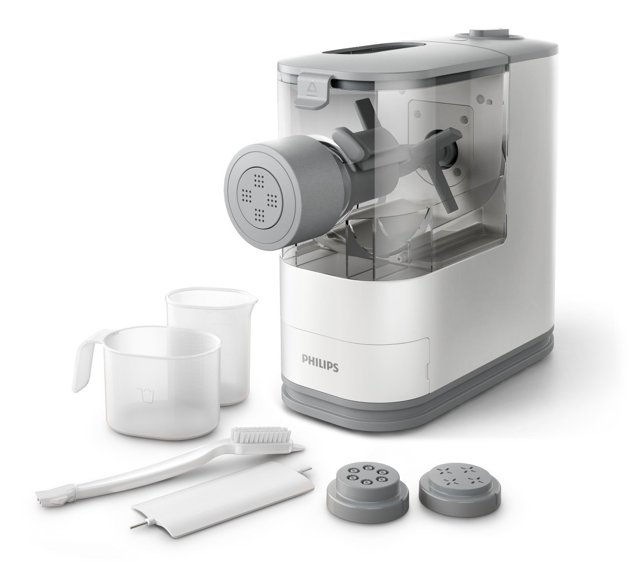 Philips Viva Collection HR2370/05 Compact Automatic Pasta and Noodle Maker Machine with 3 Classic Shaping Discs & Recipe Book - Perfect for Homemade Italian Pasta, Asian Noodles & Family Cooking - Small White Kitchen Appliance for Home Chefs
