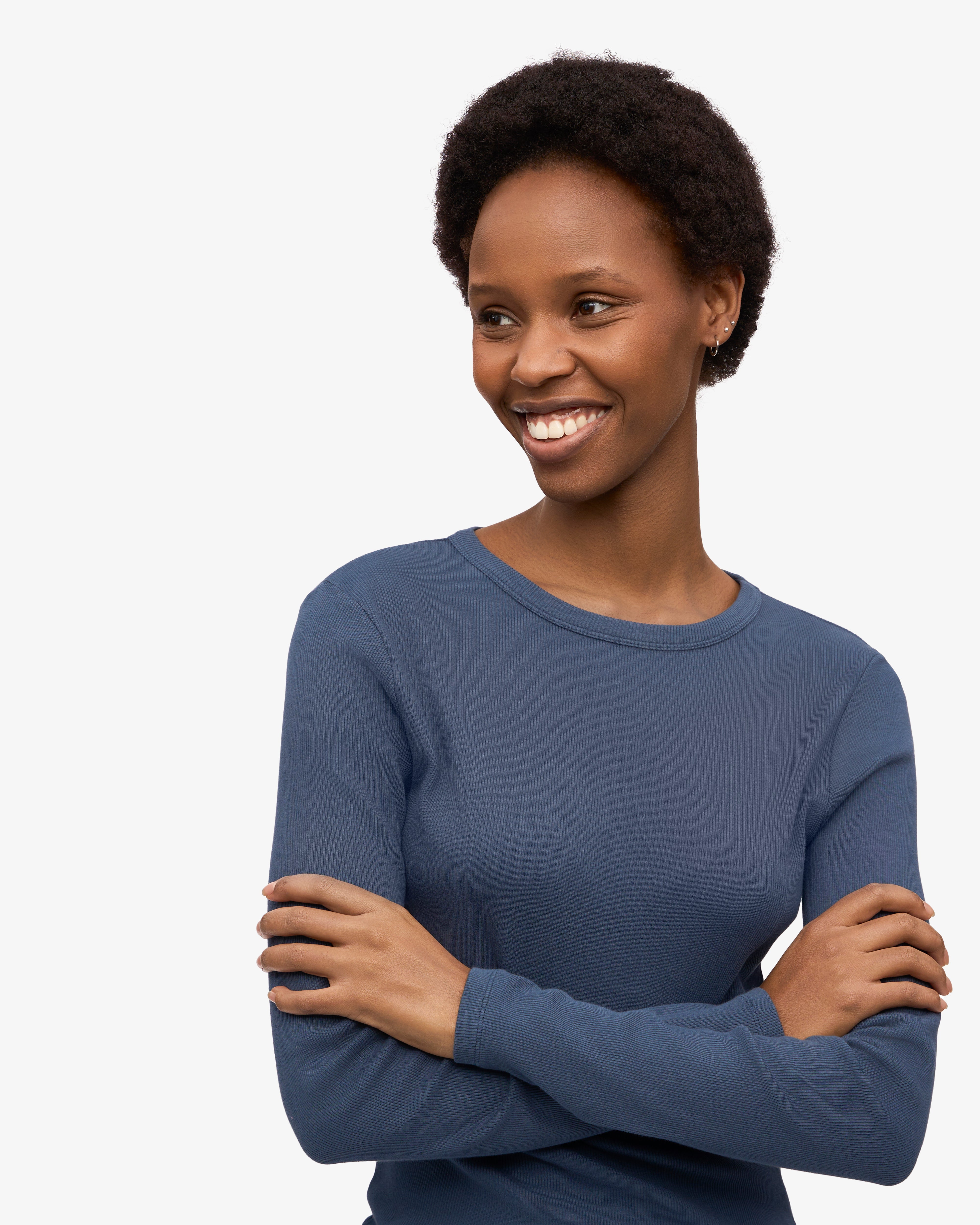 Organic Women's Long Sleeve Ribbed T-Shirt - Deep Black | Comfortable Casual Wear for Everyday Outfits & Layering