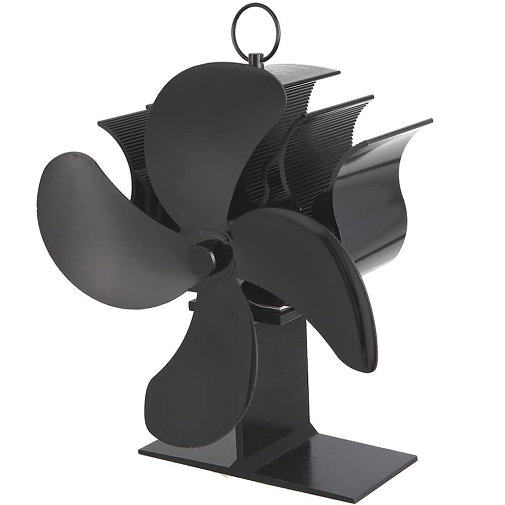 4-Blade Stove Fan for Wood Burner & Fireplace - Heat Powered, Energy Efficient (A+++), Compact Mini Size for Improved Heat Circulation - Perfect for Living Rooms, Cabins & Off-Grid Heating