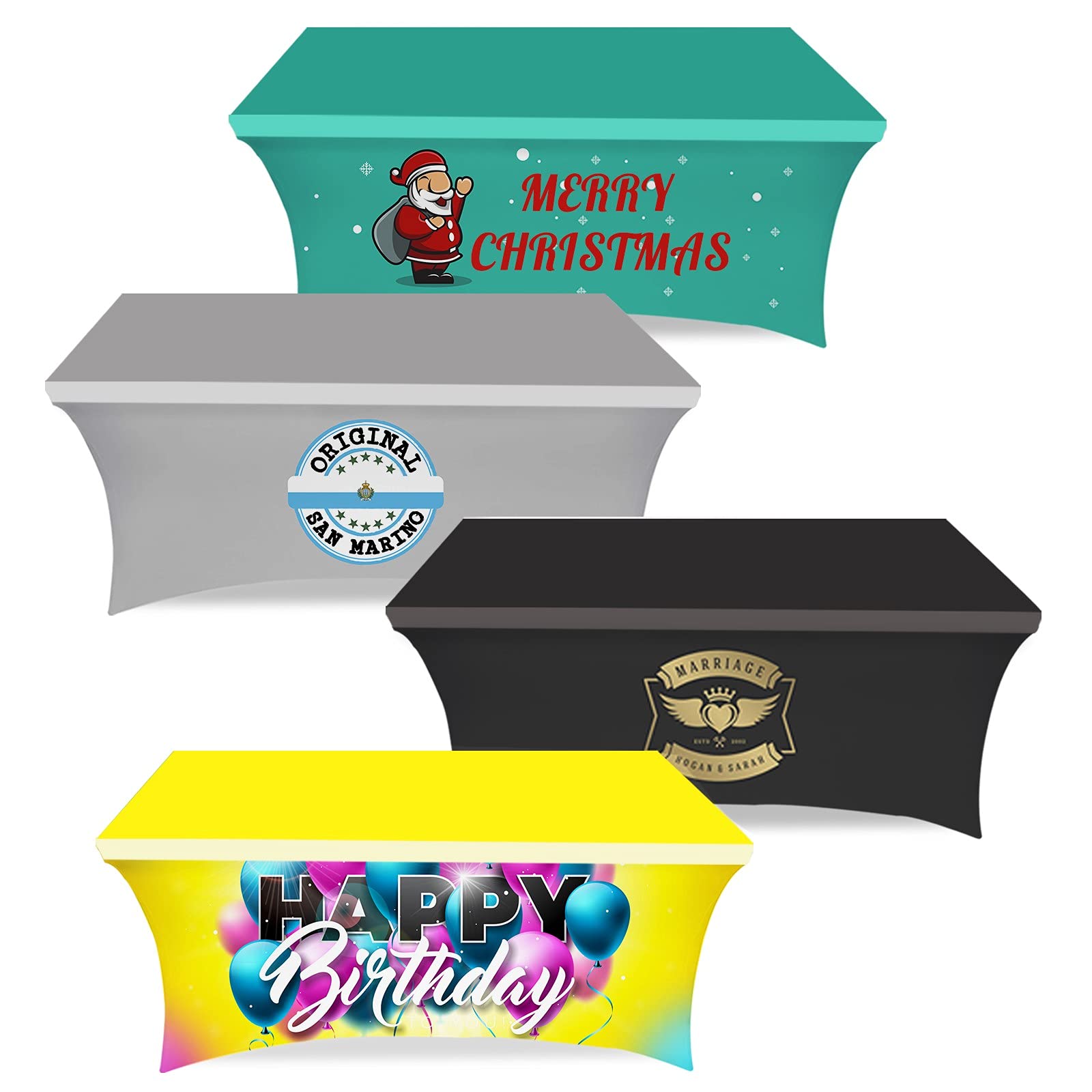 Custom Printed Table Covers for 4/6/8 Foot Tables - Personalized Stretch Spandex Tablecloth with Business Logo, Name & Design - Perfect for Trade Shows, Events & Brand Promotions