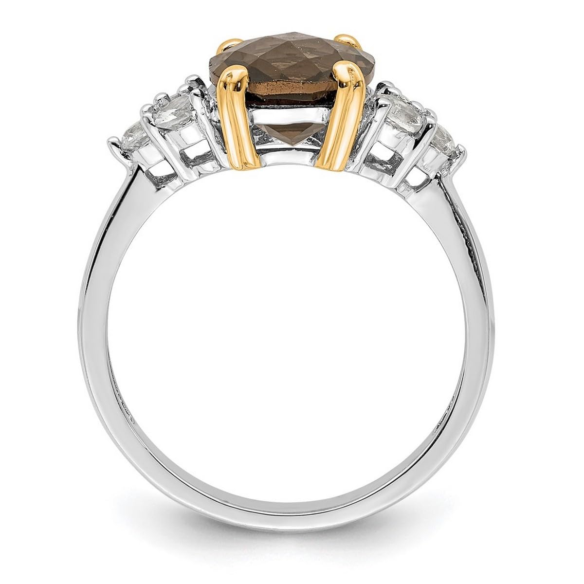 925 Sterling Silver & 14K Gold Smokey Quartz White Topaz Ring for Women | Elegant Stackable Jewelry for Wedding, Anniversary & Everyday Wear (Multiple Sizes Available)