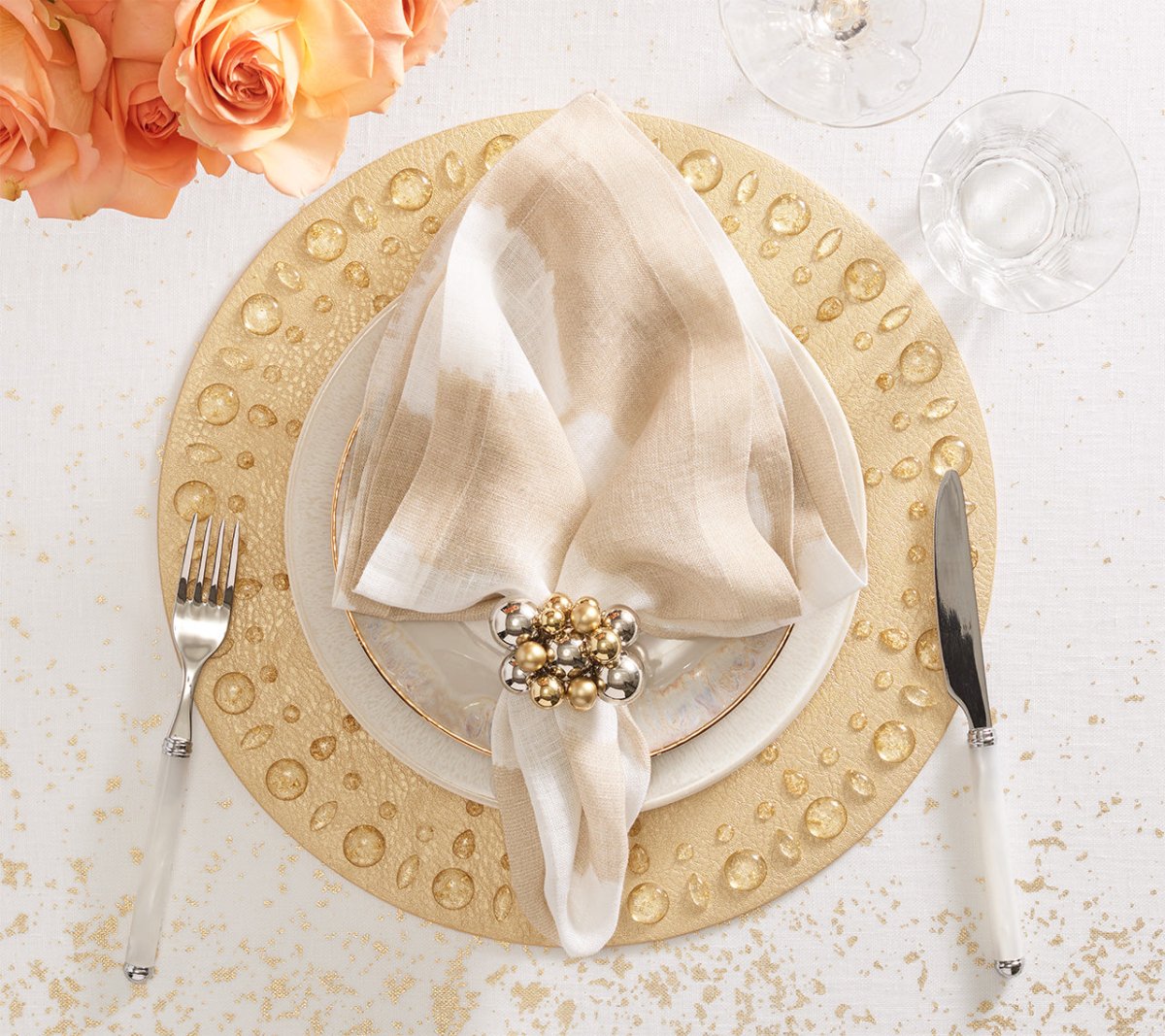 Luxury Gold Dew Drops Placemat Set of 4 - Elegant Table Decor for Dining Room, Wedding, Party & Home Decor
