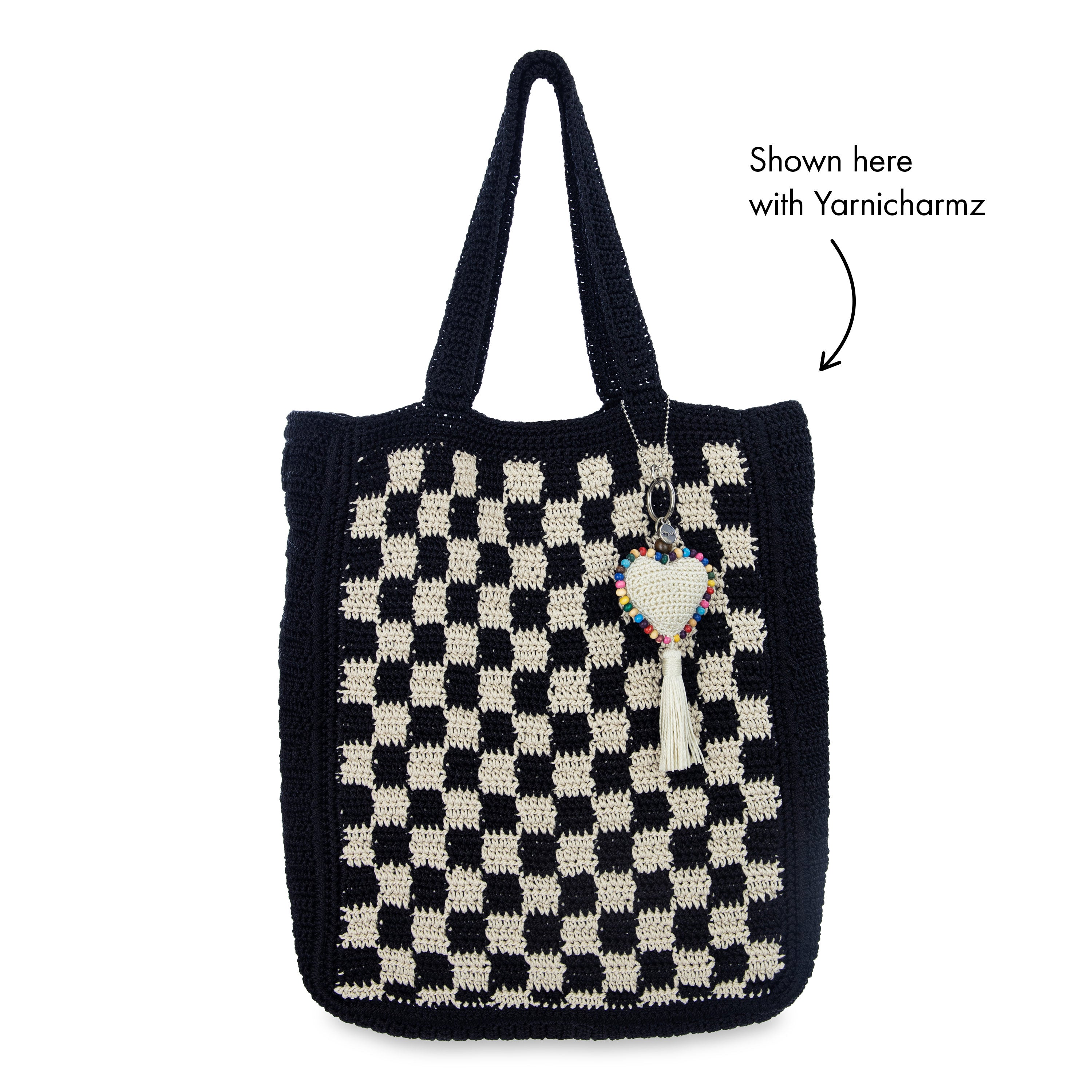 Hand Crochet Lanie Market Tote Bag - Black Checkered Pattern - Perfect for Grocery Shopping, Beach Trips & Farmers Market Visits