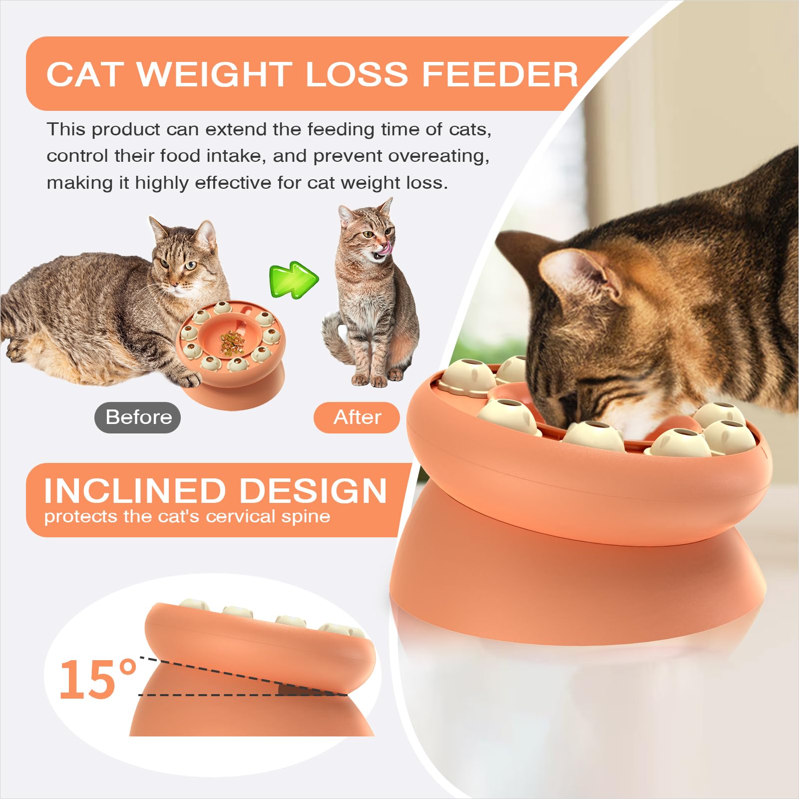 Slow Feeder Cat Bowl for Weight Loss - Puzzle Food Dispenser & Treat Toy for Indoor Cats - Enrichment Game for Kittens to Prevent Overeating & Improve Digestion - Perfect for Meal Time, Playtime & Mental Stimulation