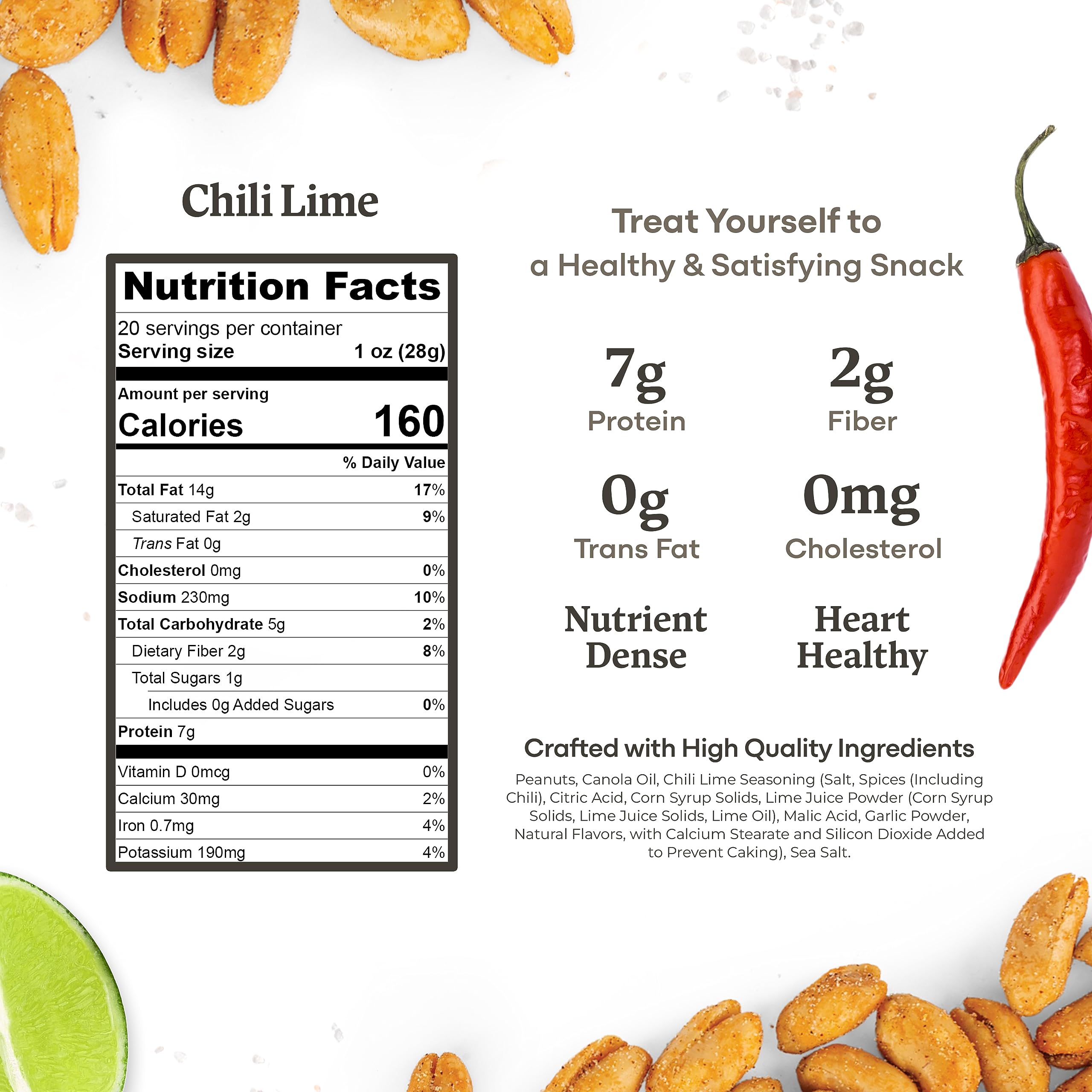 Belmont Peanuts Gourmet Chili Lime Virginia Peanuts, 20 oz (1 Pack) – All Natural, No Preservatives, High Protein (7g per Serving) – Spicy Citrus Snack for Parties, Office, Hiking & Game Night