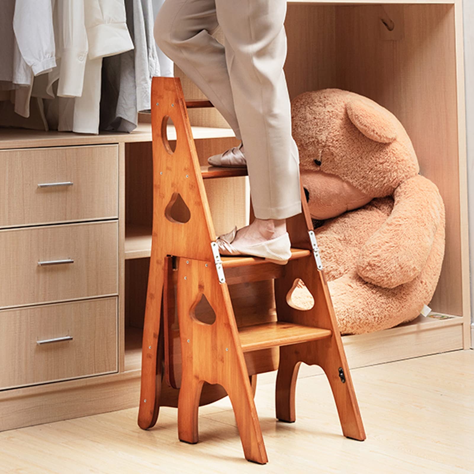 AYVADA 4-Step Folding Ladder Stool, 2-in-1 Combination Step Stool and Bookshelf Display Stand - Perfect for Home, Office, and Library Organization