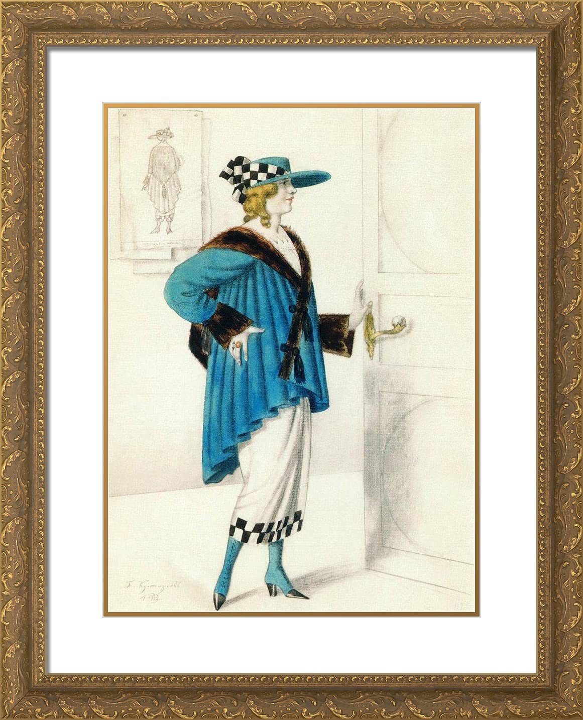 Boris Kustodiev 20x24 Gold Ornate Framed Art Print - Russian Female Costume Design Painting with Double Matting | Perfect for Living Room, Bedroom & Office Wall Decor