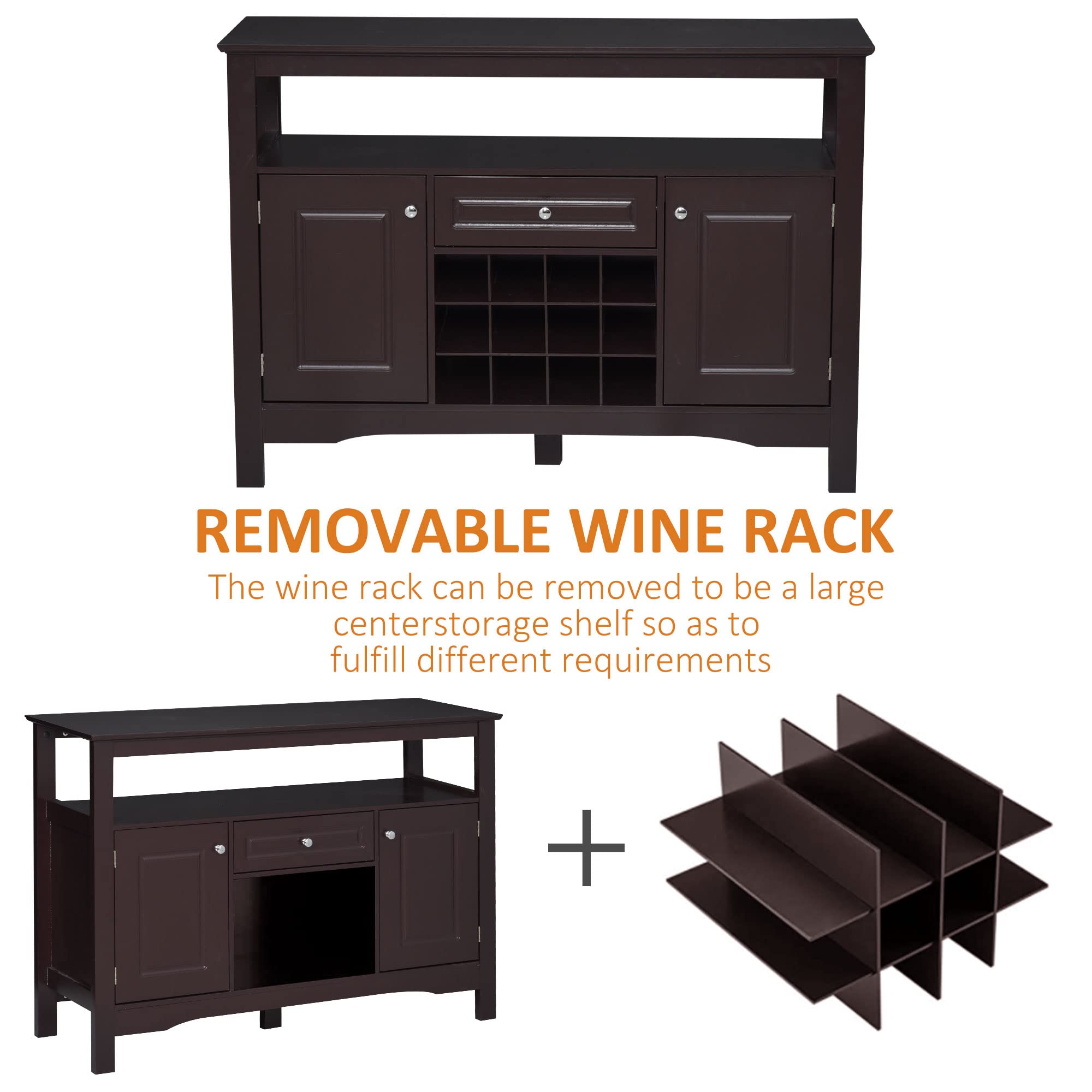 HOMCOM Modern Coffee Bar Cabinet with Wine Rack - 12-Bottle Storage Sideboard Buffet with Drawer for Living Room, Kitchen, Dining Room | Espresso Finish Home Bar Furniture for Entertaining & Storage