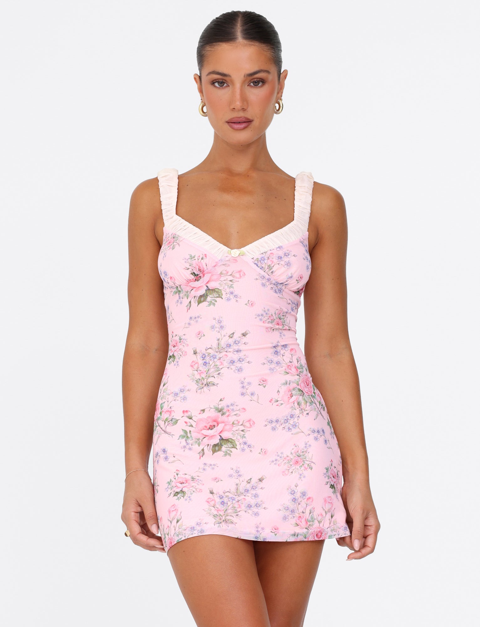 Amaran Mini Dress - Pink Floral Wild Flower Print, Women's Summer Casual Dress for Party, Beach, and Date Night