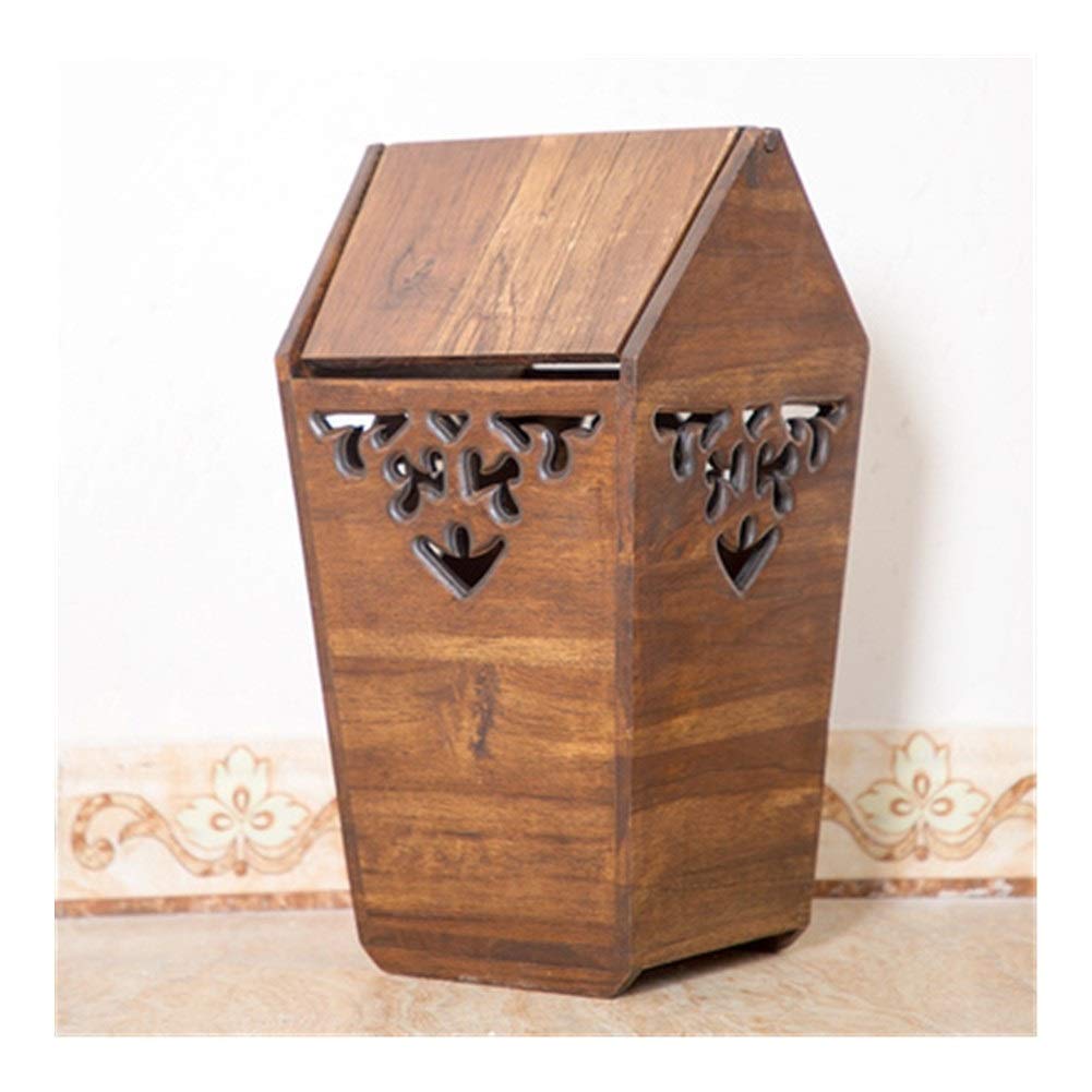 Vintage Wooden Trash Can with Lid - Eco-Friendly Kitchen Waste Bin for Home, Living Room & Bedroom - Solid Wood Recycling Bin (Large Size) | Perfect for Sustainable Living & Home Decor
