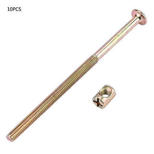 10PCS Stainless Steel Hex Head Flat Connector with Cross Nut - Assorted Fastener Screw Kit for Furniture Cribs, Beds, Chairs (6X110mm) - Durable Hardware for DIY Projects & Home Assembly