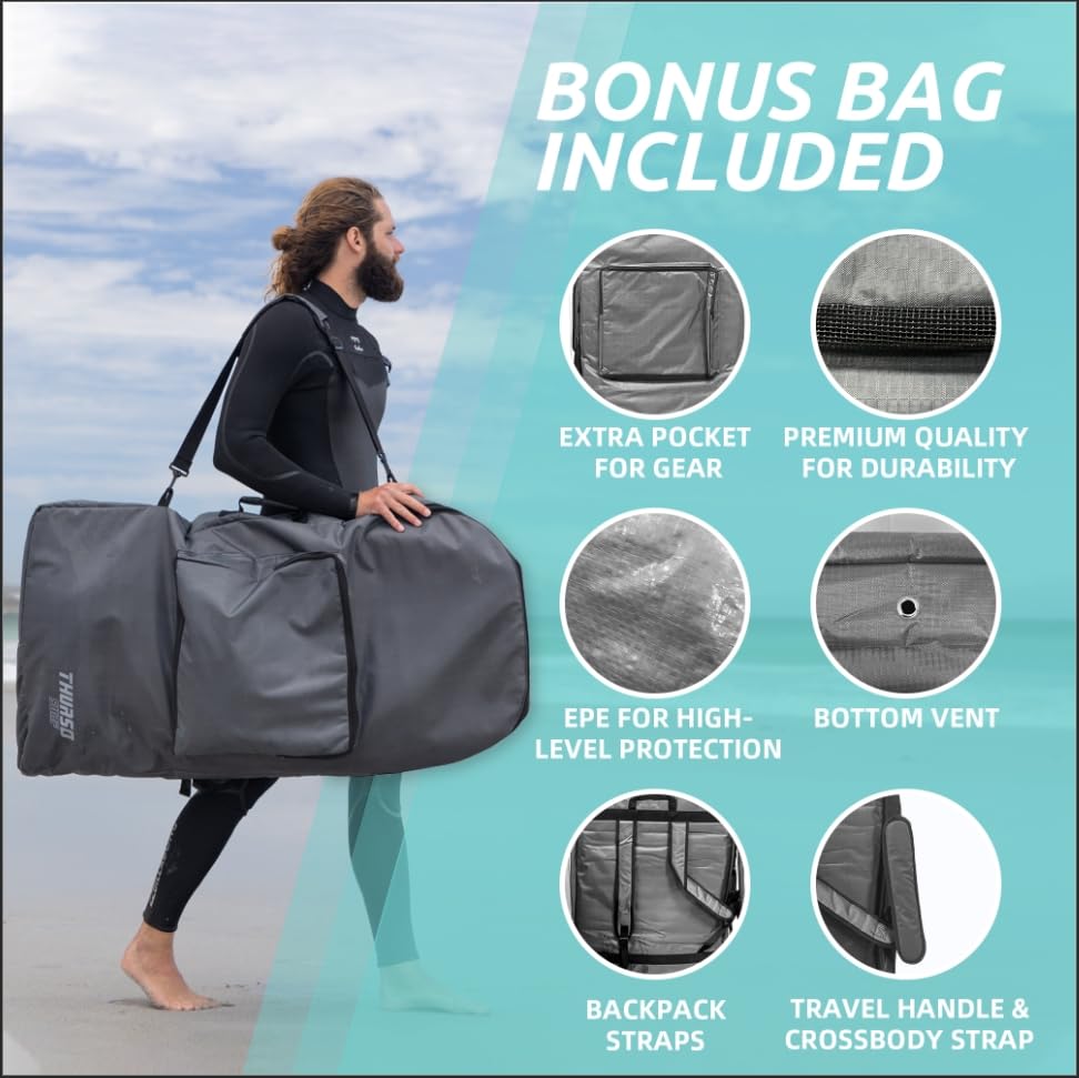 THURSO SURF 42'' High Performance Bodyboard for Beach & Pool - Lightweight PE Core, IXPE Deck, HDPE Bottom with FRP Stringers | Includes Double Swivel Surf Leash & Carrying Bag | Perfect for Wave Riding, Bodyboarding, and Water Sports