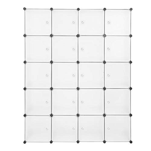 20-Cube Stackable Plastic Storage Organizer - Modular Closet Cabinet with Hanging Rod, White | Space-Saving Shelving Unit for Bedroom, Closet, Office & Kids Room Organization